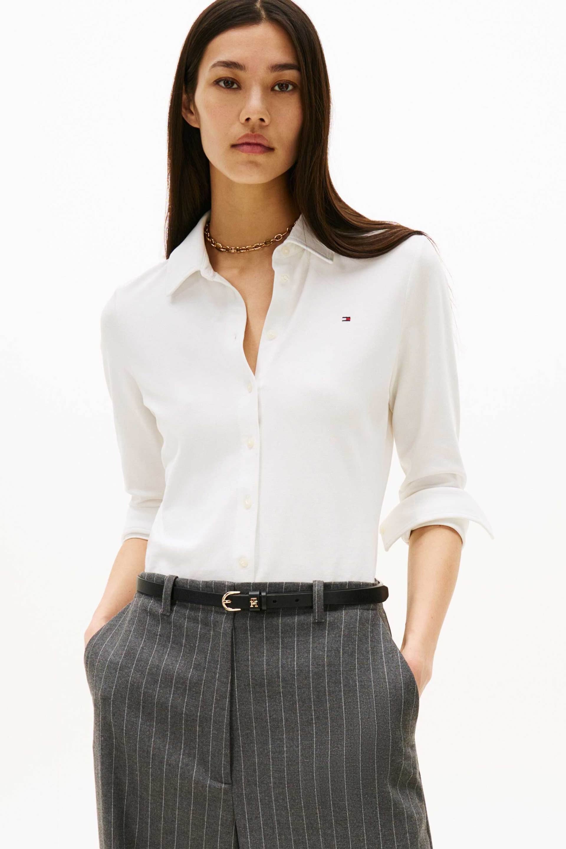 Tommy Hilfiger γυναικείο πικέ πουκάμισο με ριγέ σχέδιο και λογότυπο Sim Fit