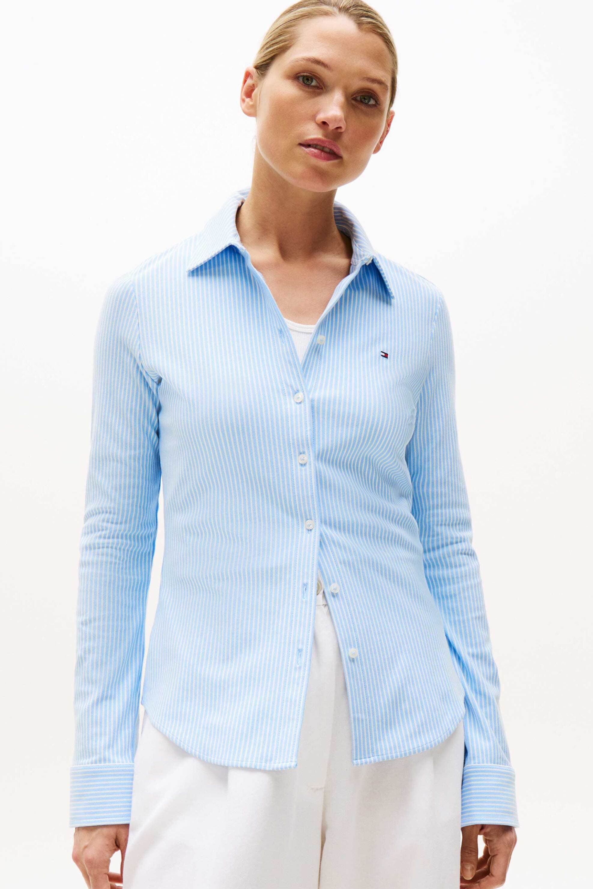 Tommy Hilfiger γυναικείο πικέ πουκάμισο με ριγέ σχέδιο και λογότυπο Sim Fit
