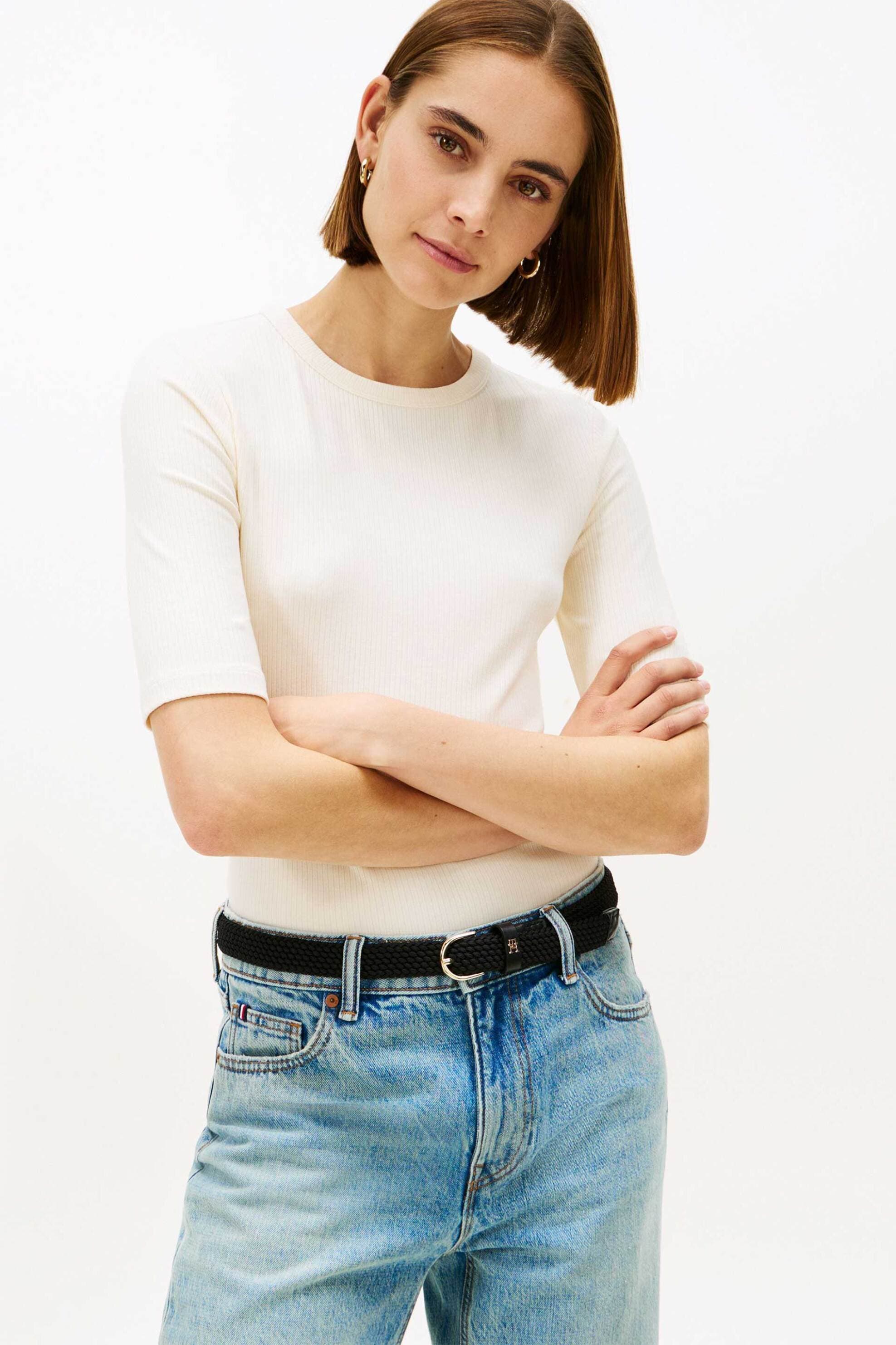 Tommy Hilfiger γυναικεία κοντομάνικη μπλούζα ribbed Slim Fit