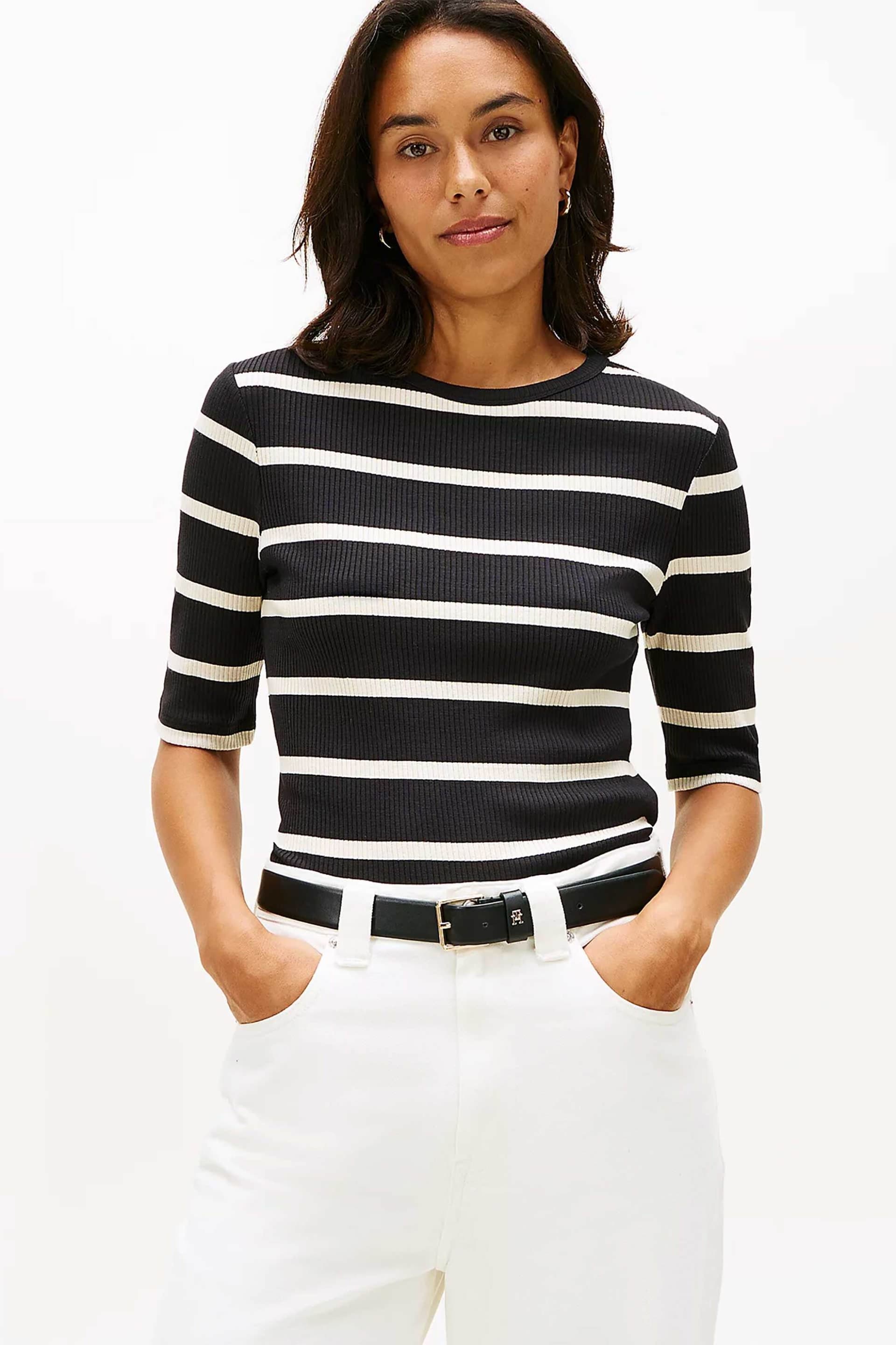 Tommy Hilfiger γυναικεία κοντομάνικη μπλούζα ribbed Slim Fit