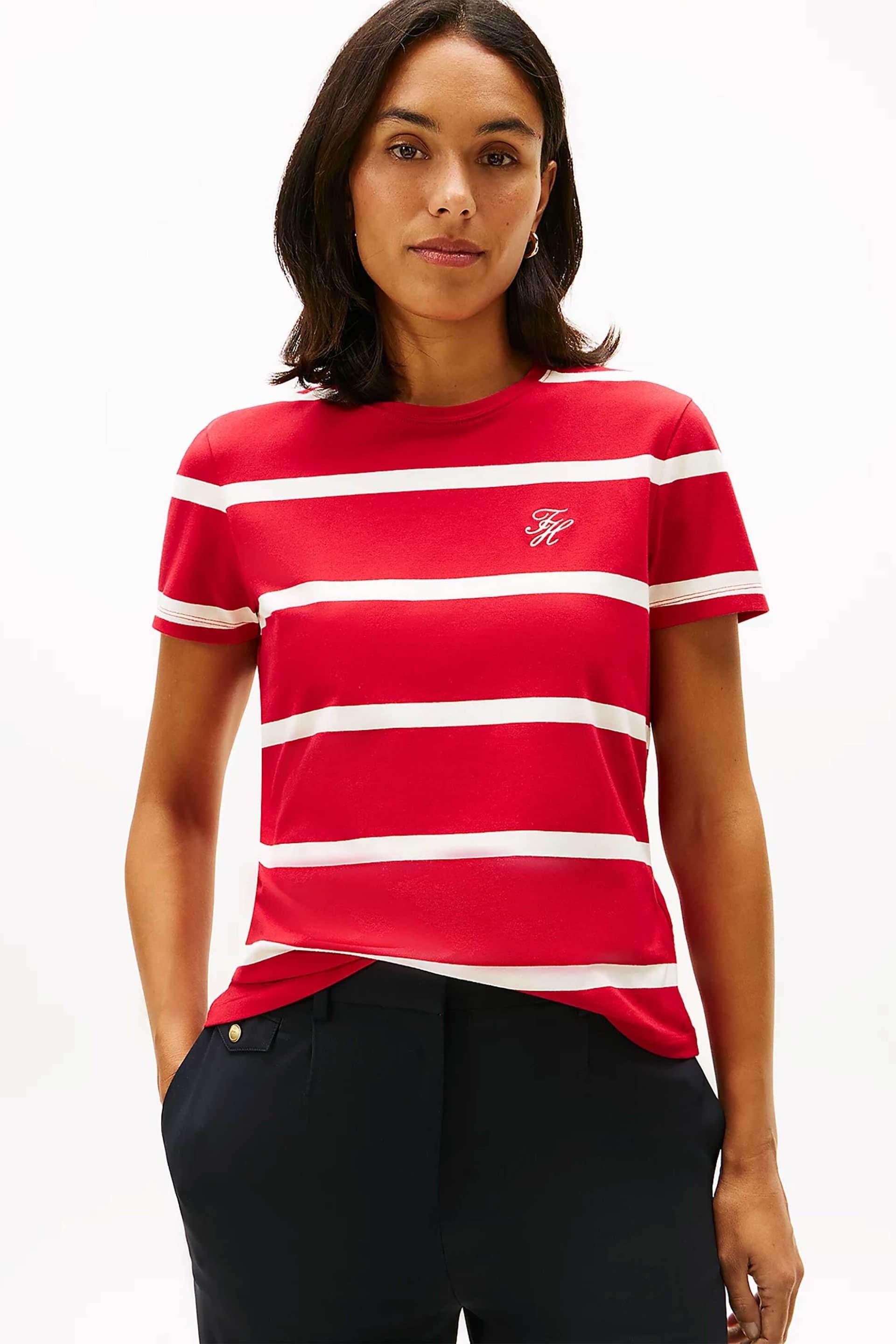 Tommy Hilfiger γυναικείο T-shirt με ριγέ σχέδιο και κεντημένο monogram Regular Fit