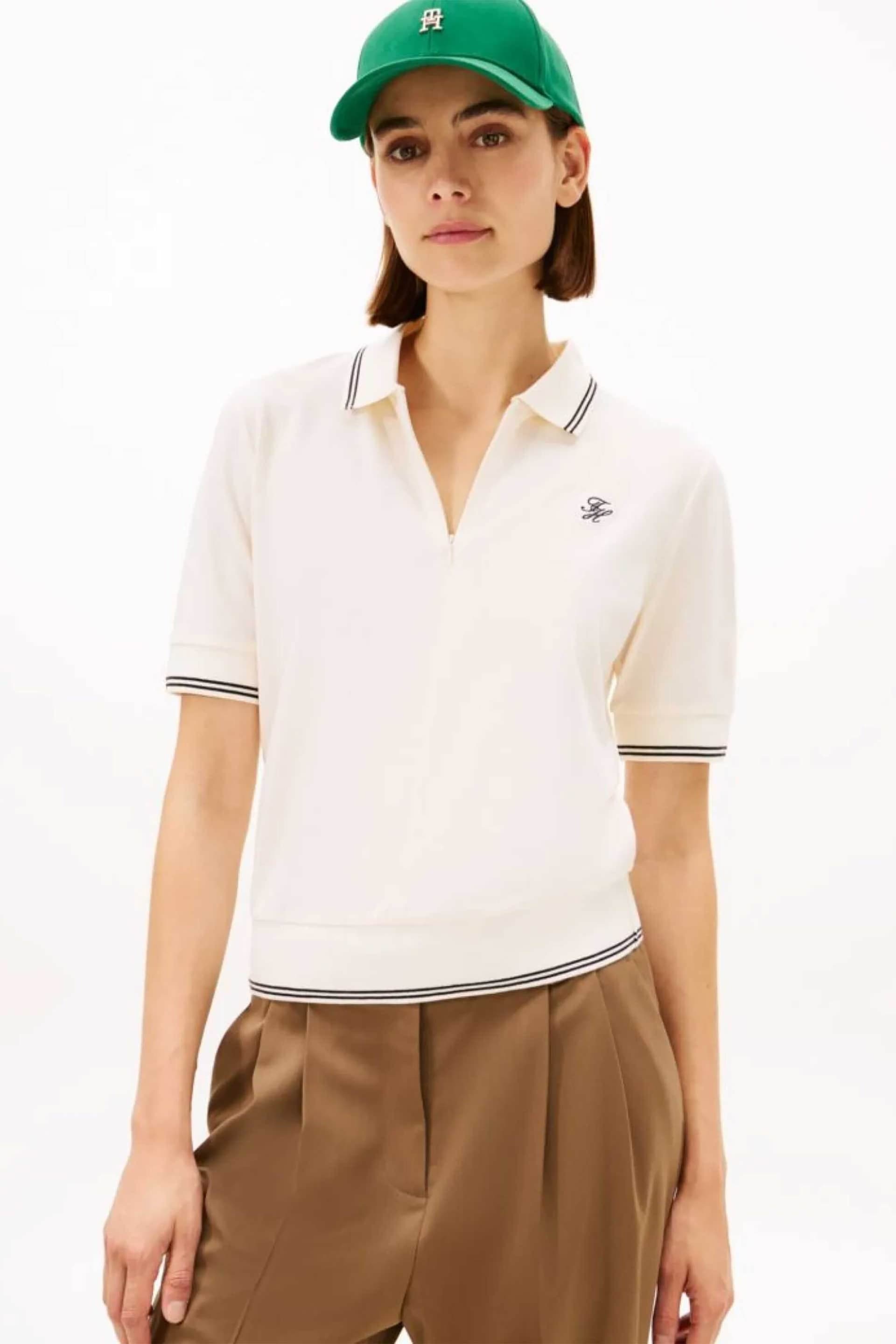 Tommy Hilfiger γυναικεία μπλούζα πόλο πικέ με φερμουάρ και κεντημένο monogram Regular Fit