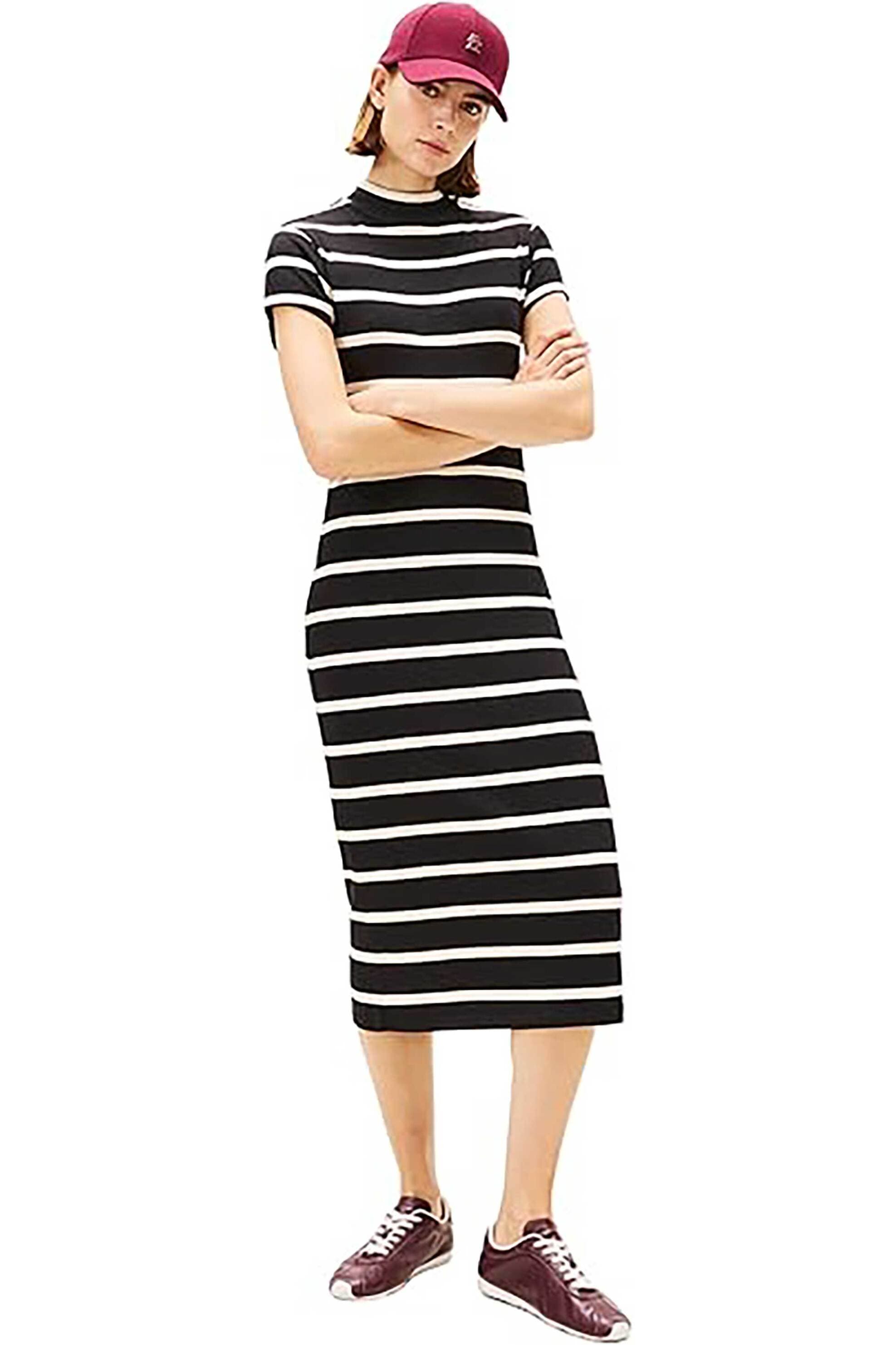 Tommy Hilfiger γυναικείο midi φόρεμα ribbed με ριγέ σχέδιο Slim Fit