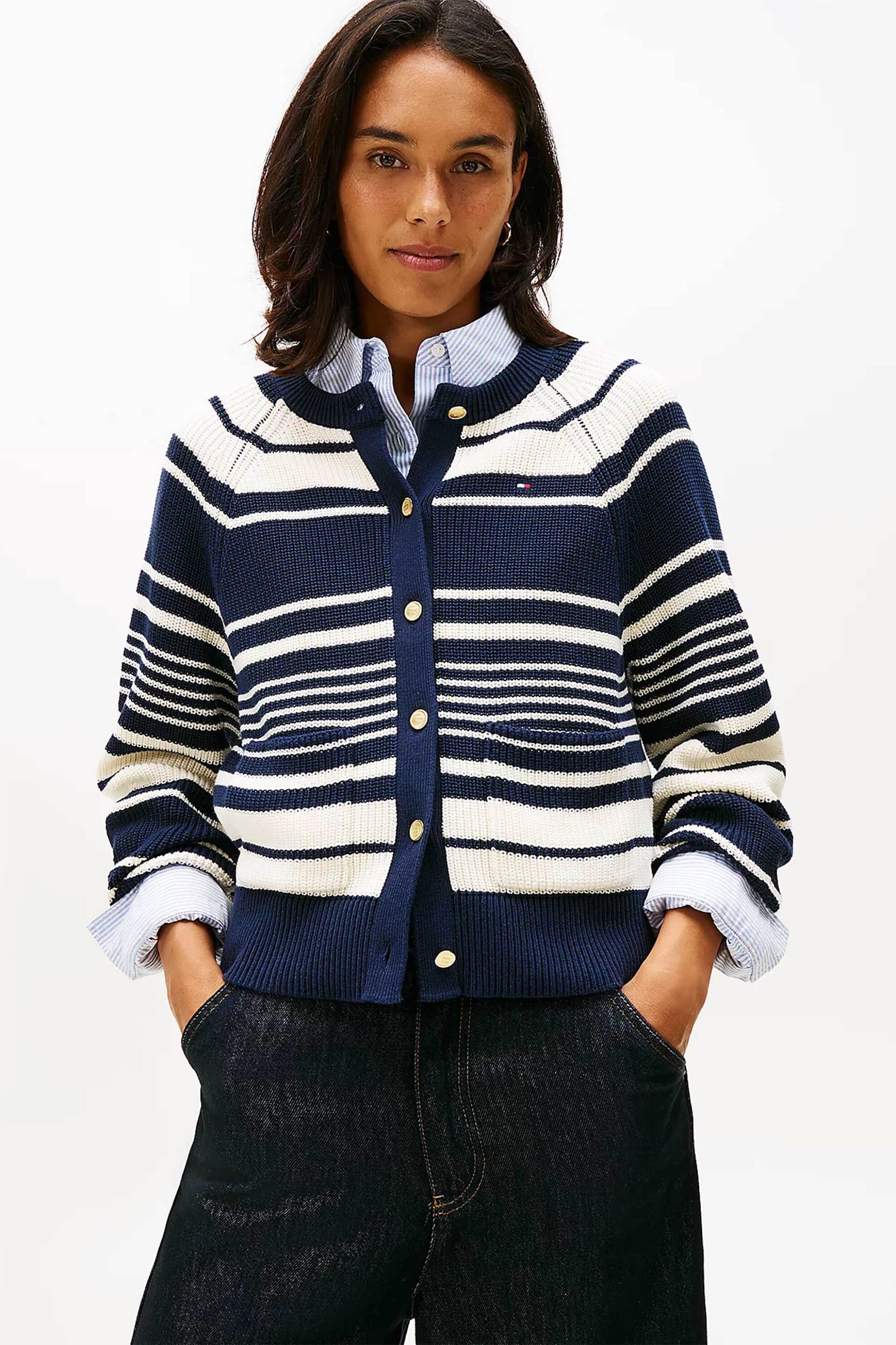 Tommy Hilfiger γυναικεία πλεκτή ζακέτα με ριγέ σχέδιο και κεντημένο logo flag Relaxed Fit