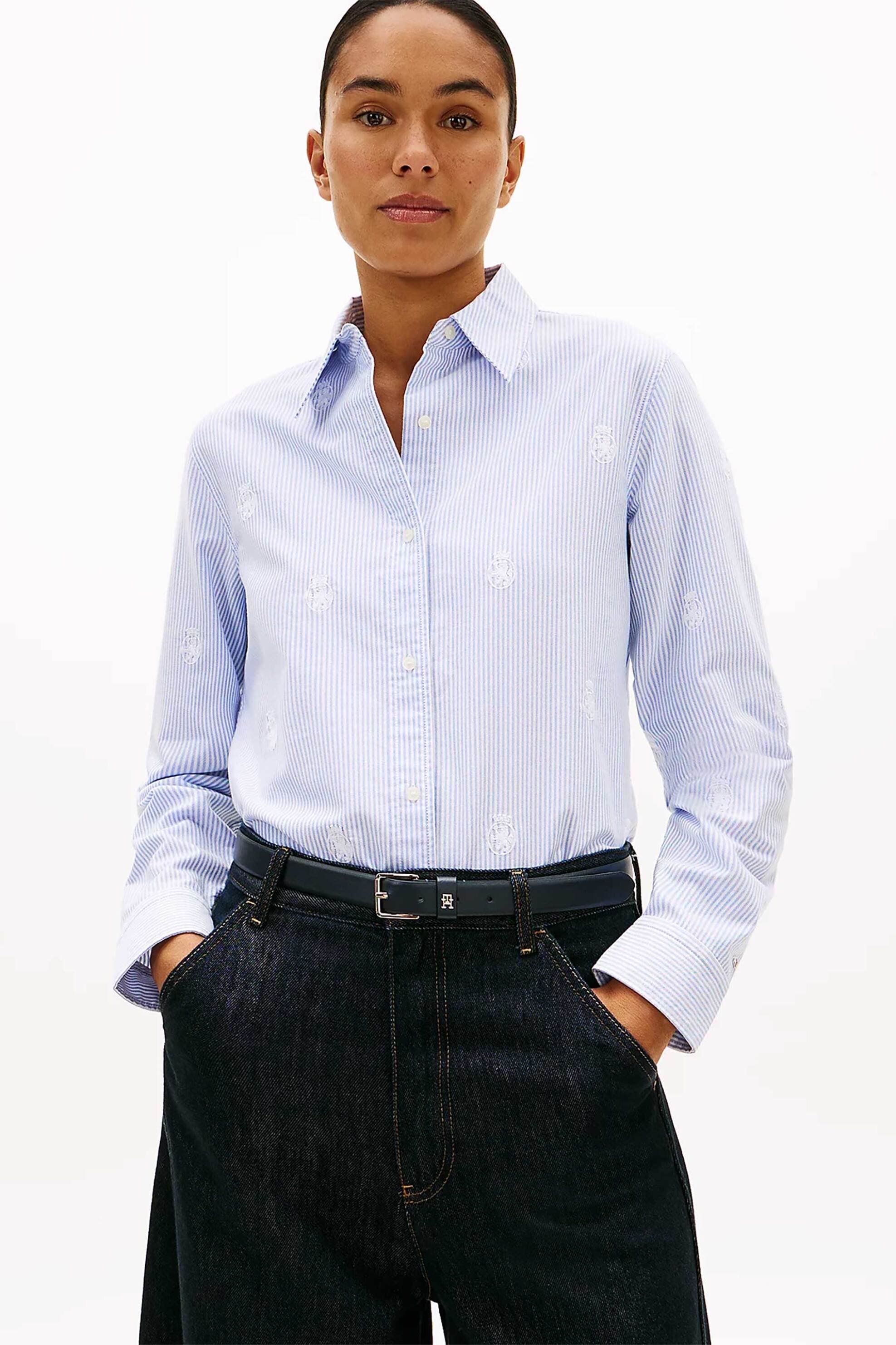 Tommy Hilfiger γυναικείο πουκάμισο με ριγέ σχέδιο και κεντημένο logo crest Relaxed Fit