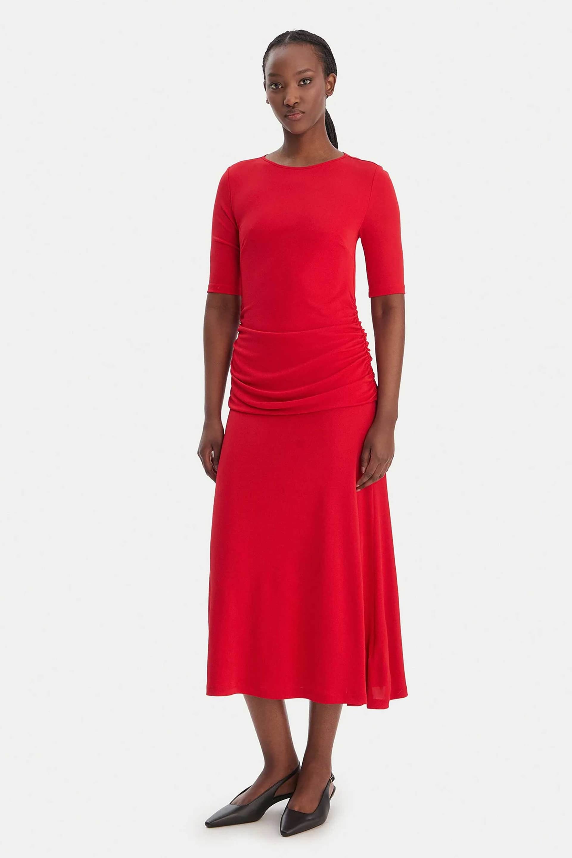 Tommy Hilfiger γυναικείο midi φόρεμα με σούρες στη μέση και μανίκι 3/4 Slim Fit