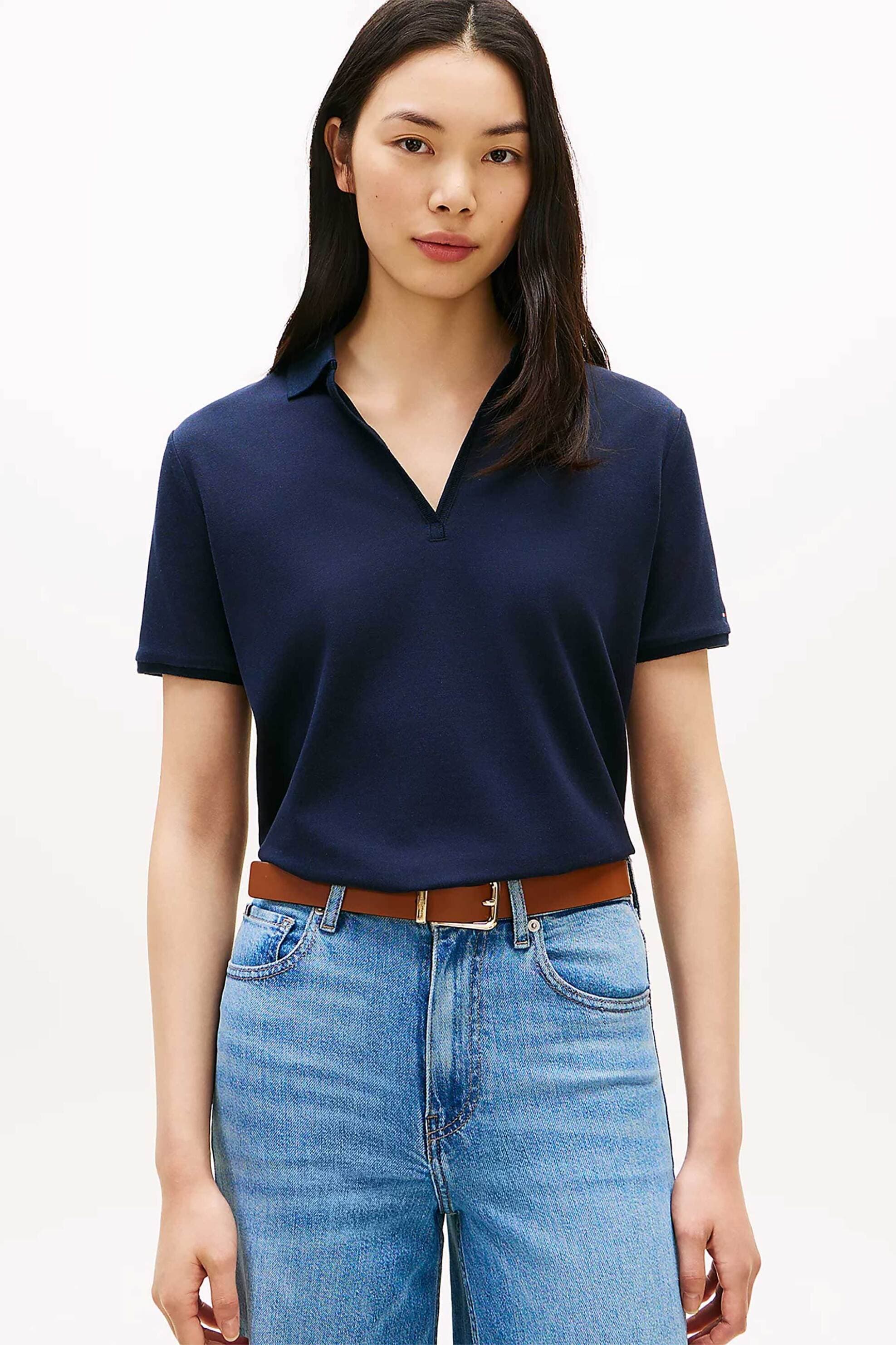 Tommy Hilfiger γυναικεία μπλούζα πόλο πικέ με V Relaxed Fit