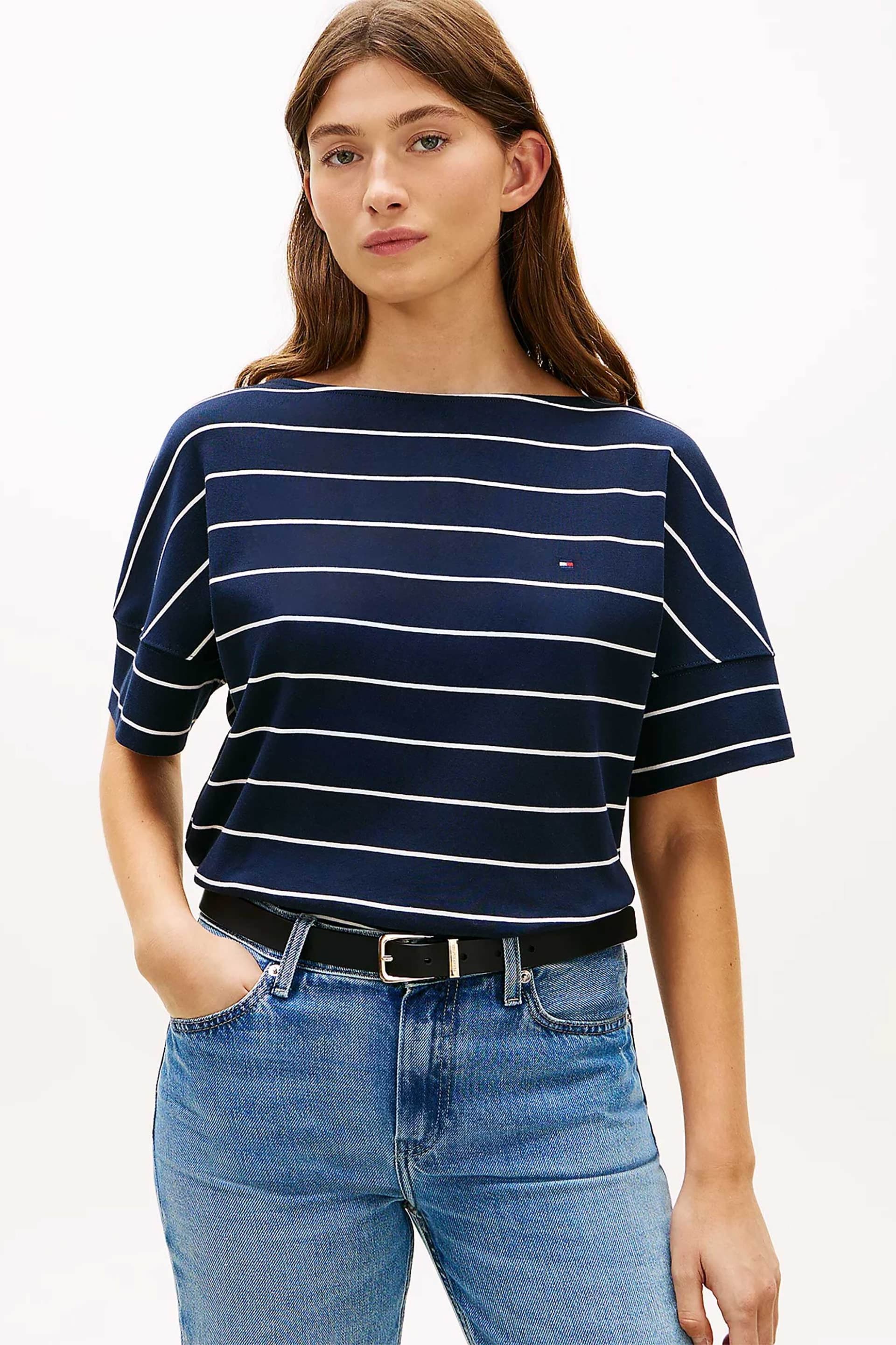 Tommy Hilfiger γυναικείο T-shirt με ριγέ σχέδιο και κεντημένο λογότυπο Relaxed Fit