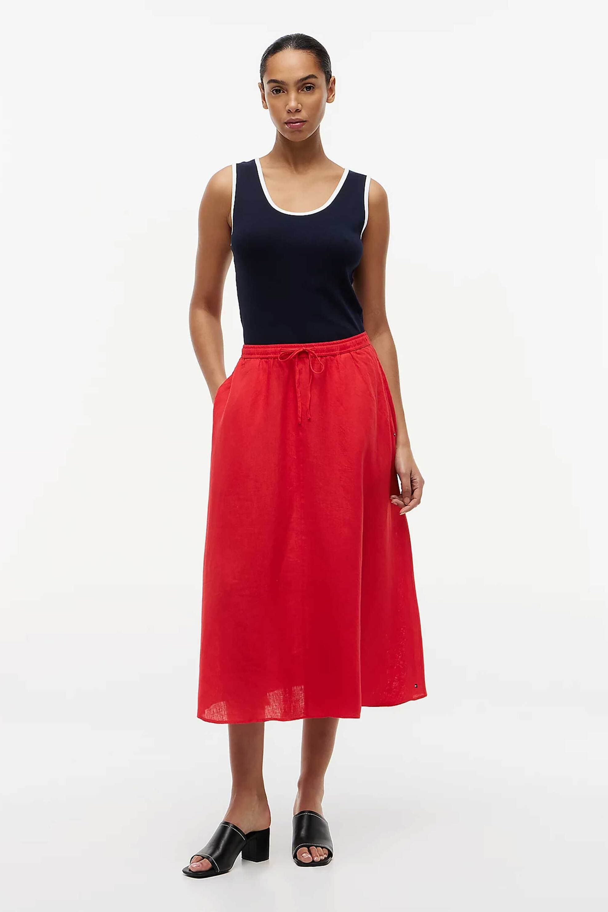 Tommy Hilfiger γυναικεία λινή midi φούστα μονόχρωμη A-line