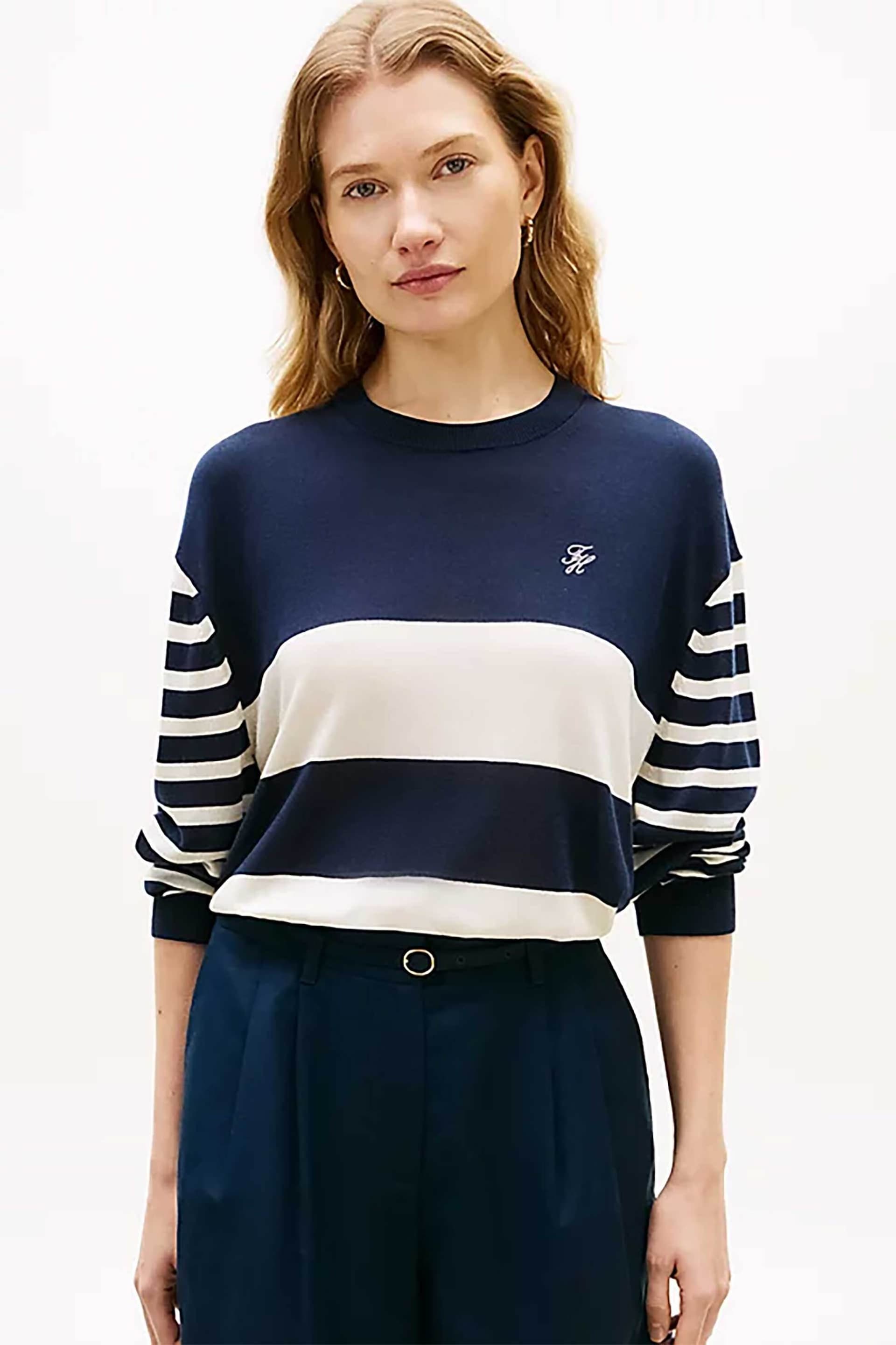 Tommy Hilfiger γυναικείο πουλόβερ με ριγέ σχέδιο και κεντημένο logo Regular Fit