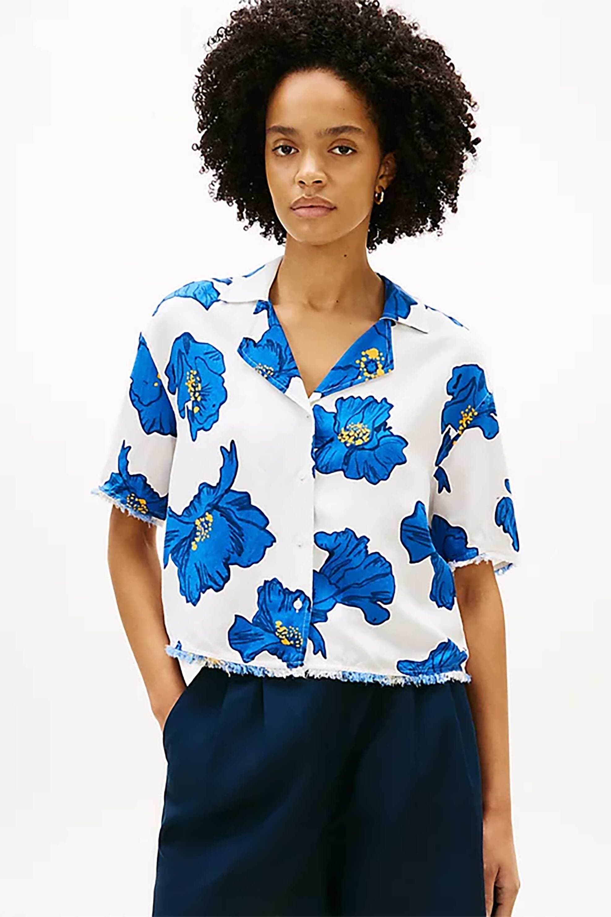 Tommy Hilfiger γυναικείο πουκάμισο με κεντημένο floral σχέδιο Relaxed Fit - WW0WW48924 Λευκό