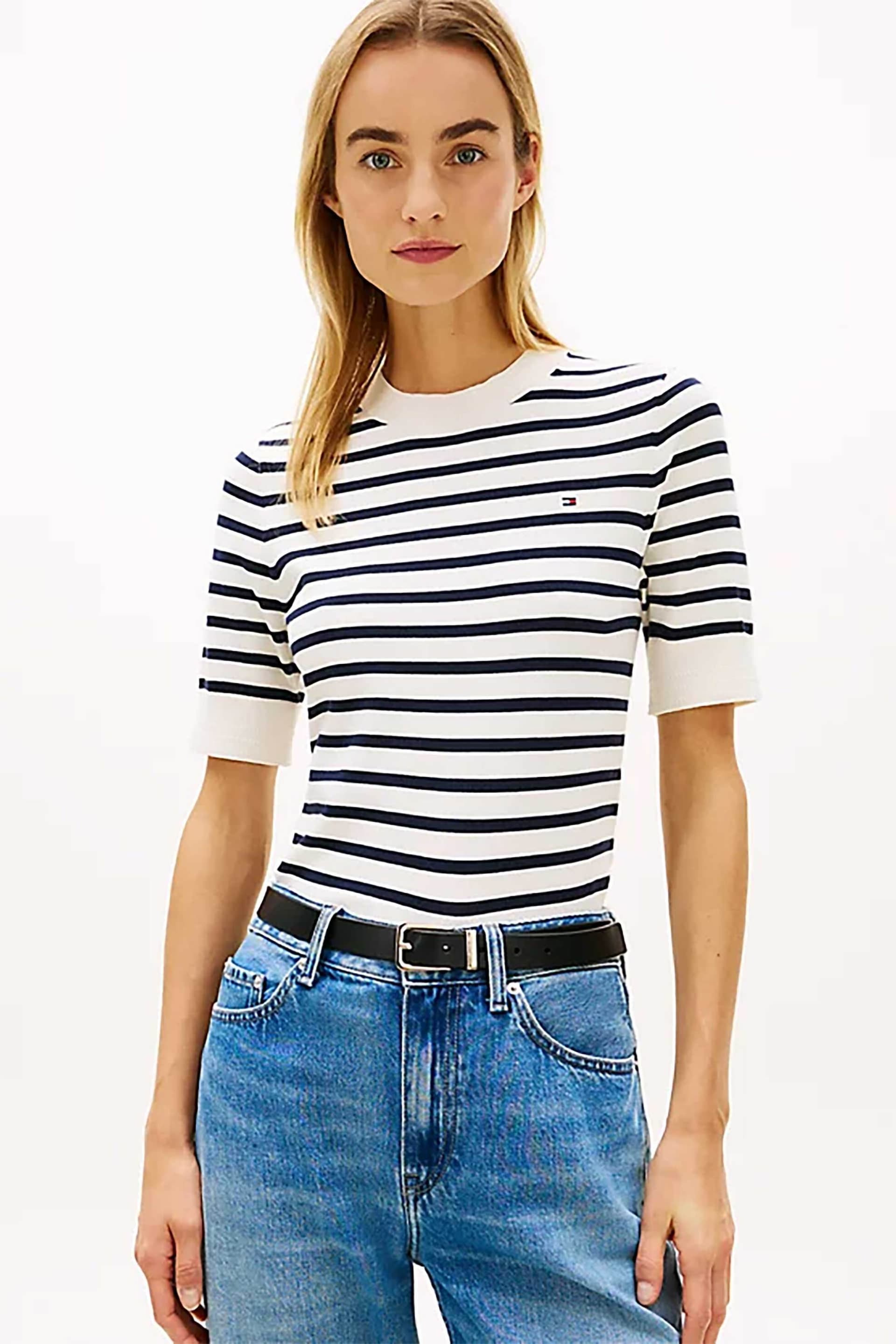 Tommy Hilfiger γυναικείο πουλόβερ με ριγέ σχέδιο και κεντημένο logo Regular Fit
