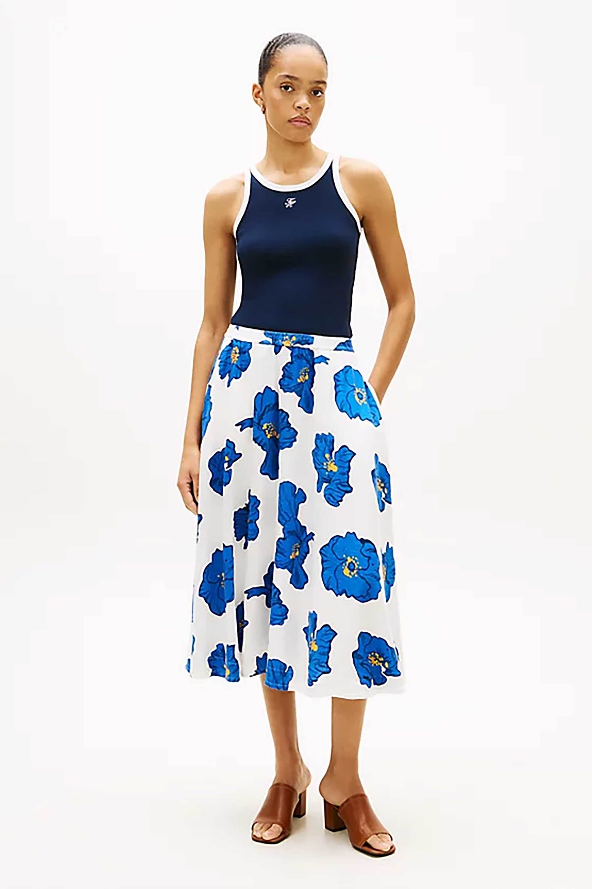 Tommy Hilfiger γυναικεία midi φούστα με κεντημένο floral σχέδιο A-line - WW0WW48966 Λευκό