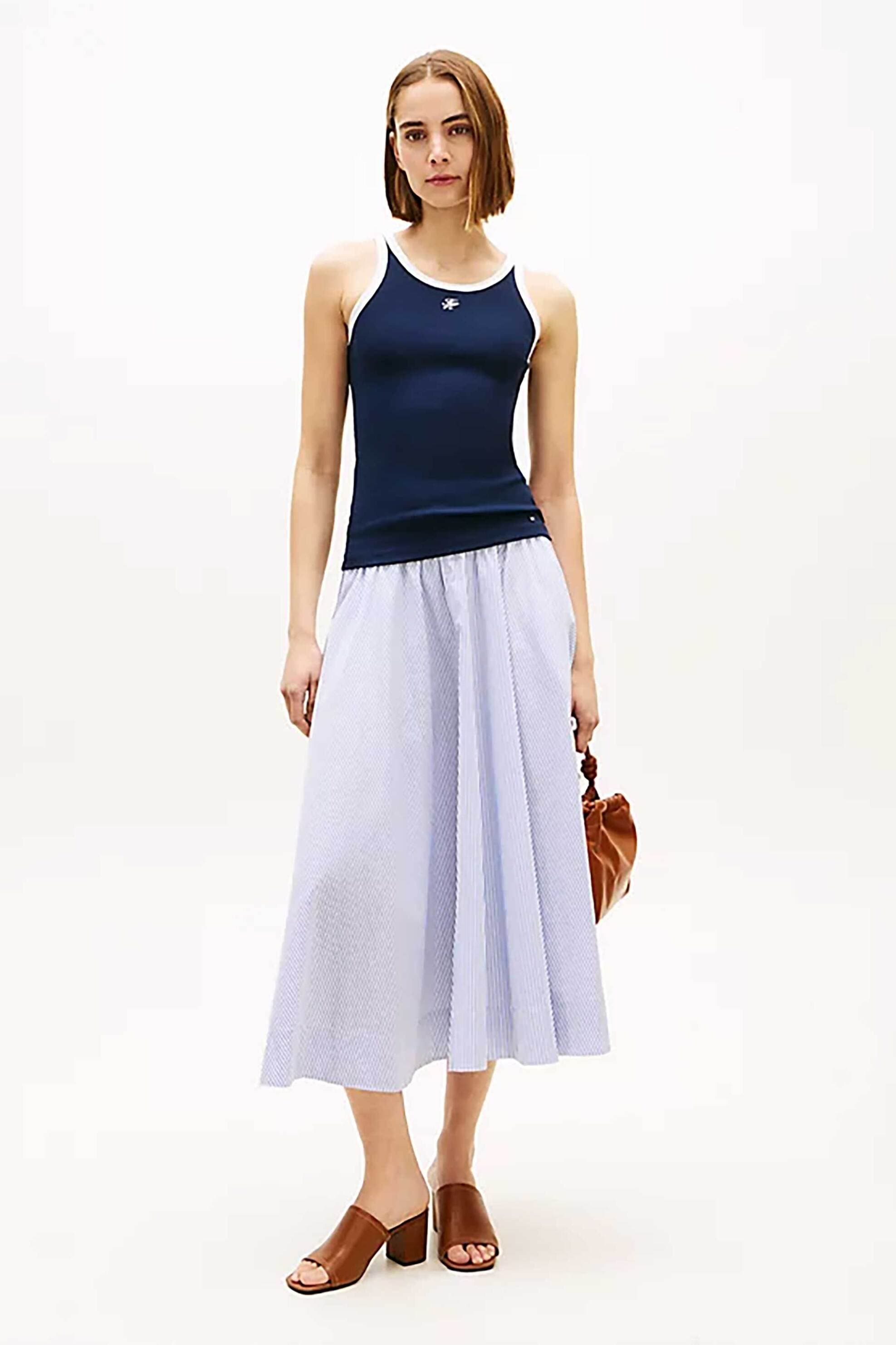 Tommy Hilfiger γυναικεία midi φούστα με ριγέ σχέδιο A-line - WW0WW48936 Λευκό