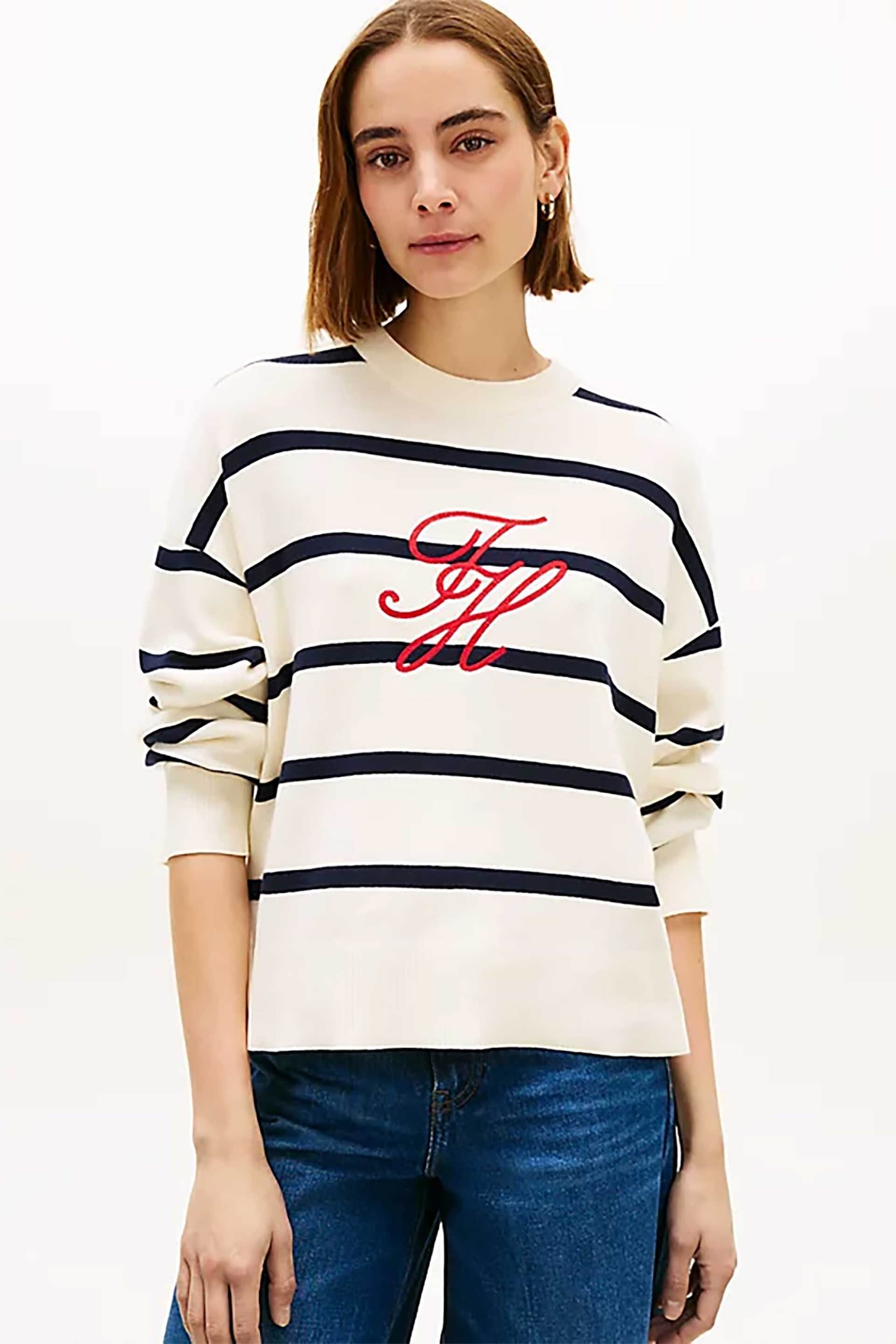Tommy Hilfiger γυναικείο πουλόβερ με ριγέ σχέδιο και κεντημένο logo Relaxed Fit
