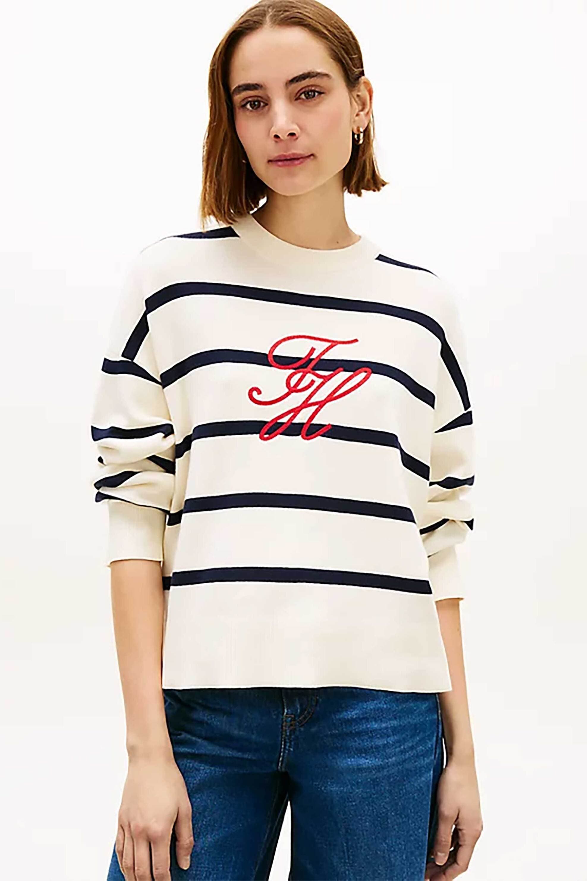 Tommy Hilfiger γυναικείο πουλόβερ με ριγέ σχέδιο και κεντημένο logo Relaxed Fit