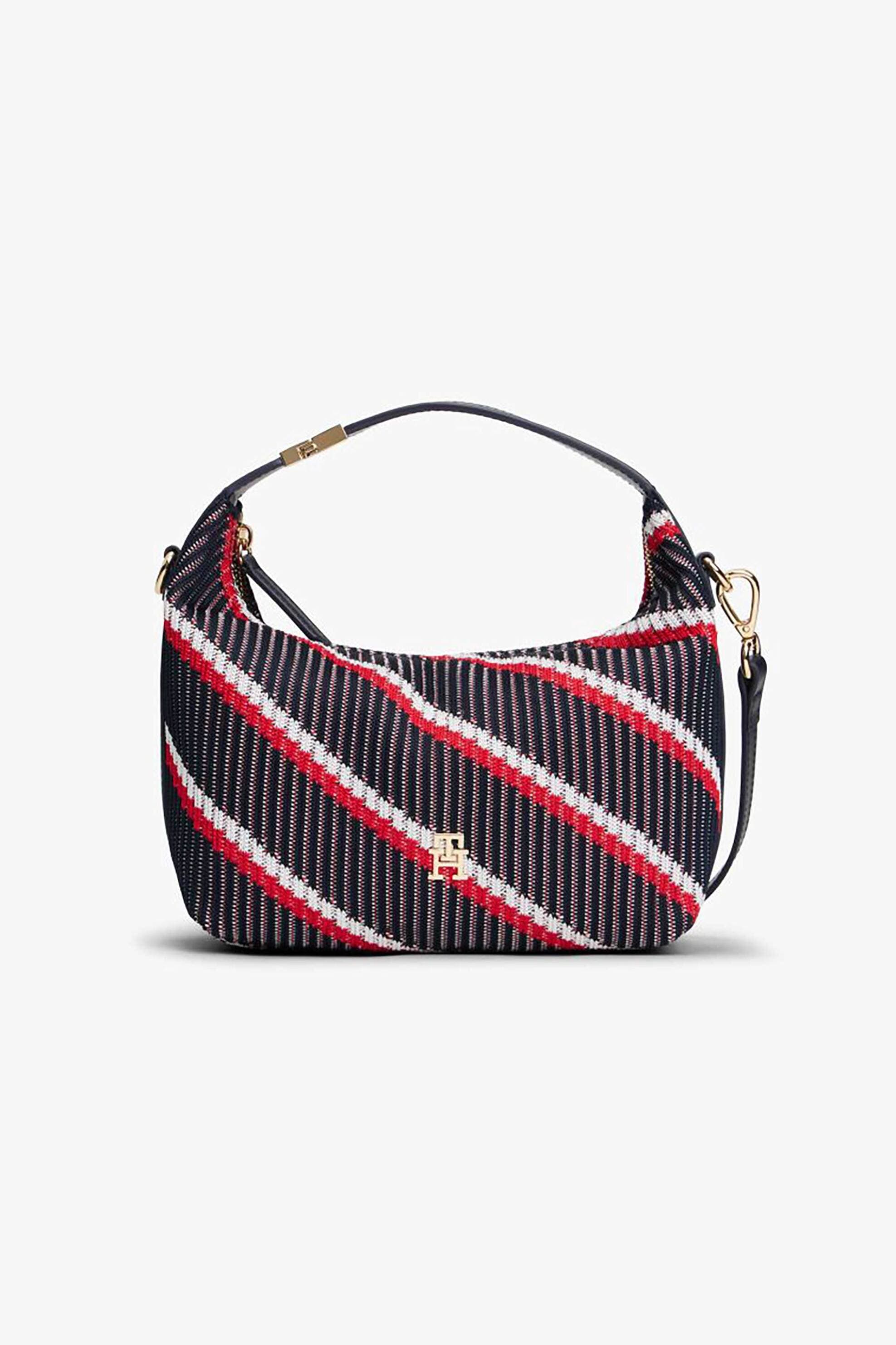 Tommy Hilfiger γυναικεία τσάντα ώμου hobo με μεταλλικό monogram και ριγέ σχέδιο "TH Monogram Signature" | ONE SIZE