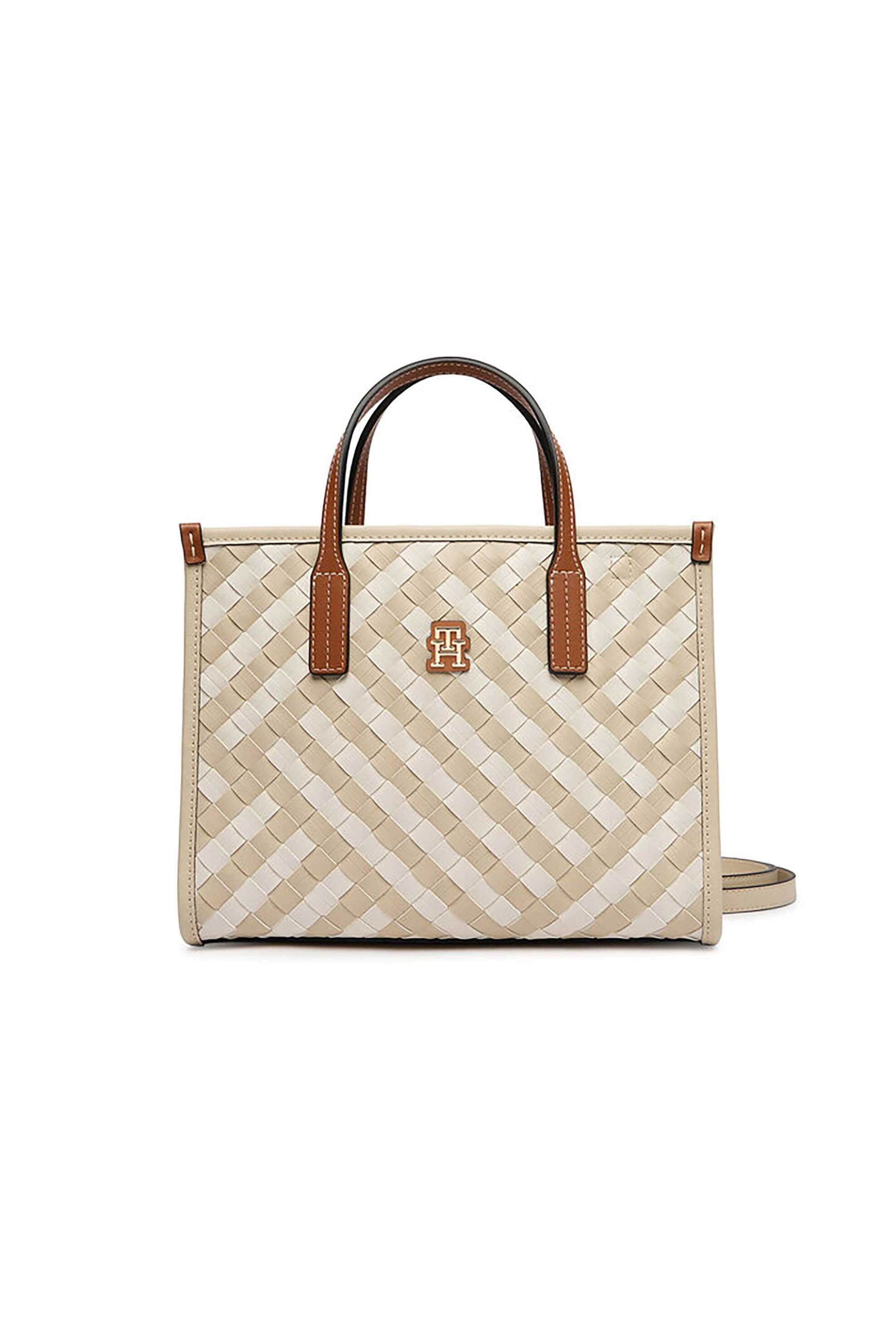 Tommy Hilfiger γυναικείο mini bag tote με μεταλλικό monogram και πλεκτό σχέδιο "TH City"