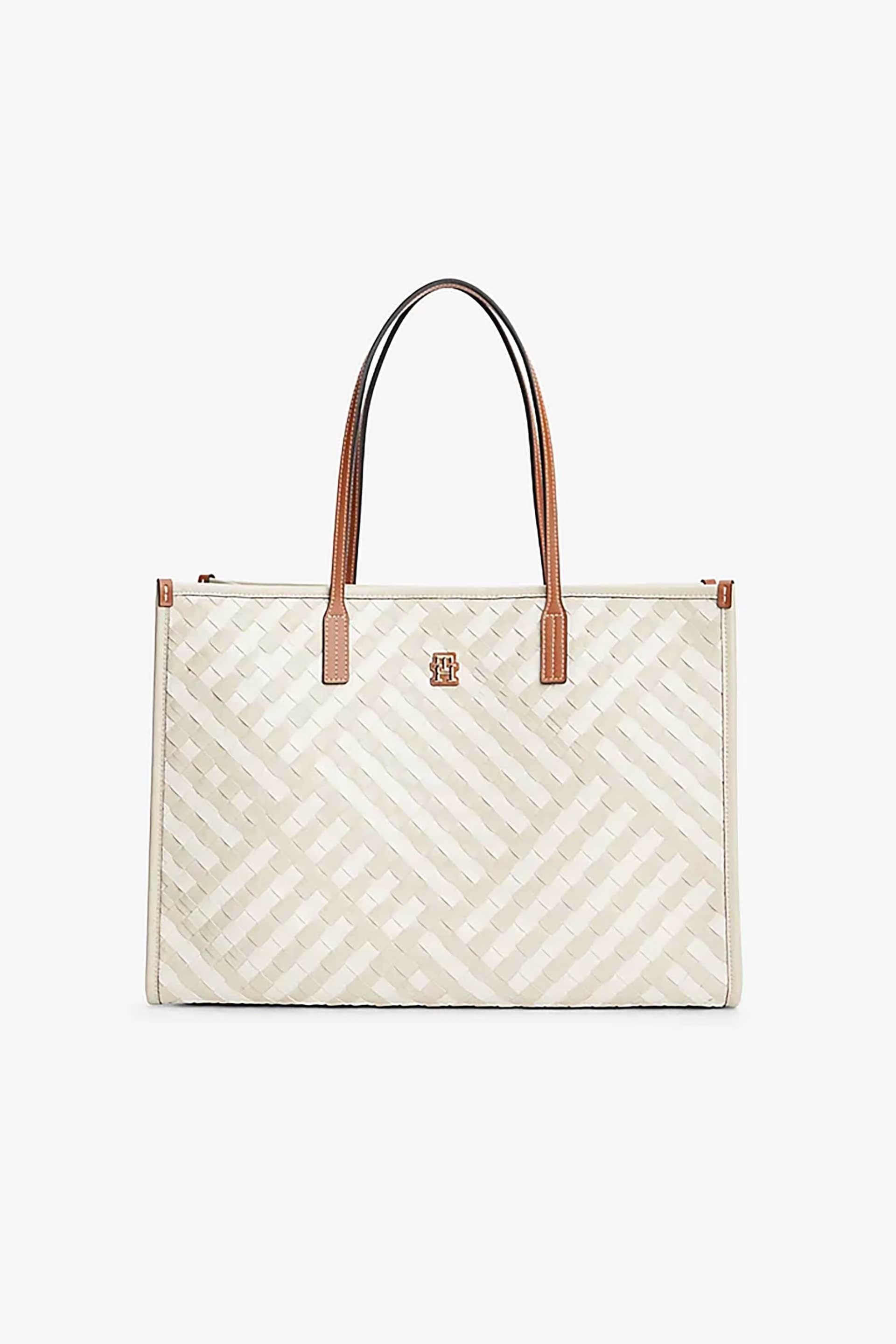 Tommy Hilfiger γυναικεία τσάντα tote με μεταλλικό monogram και πλεκτό σχέδιο "TH City"