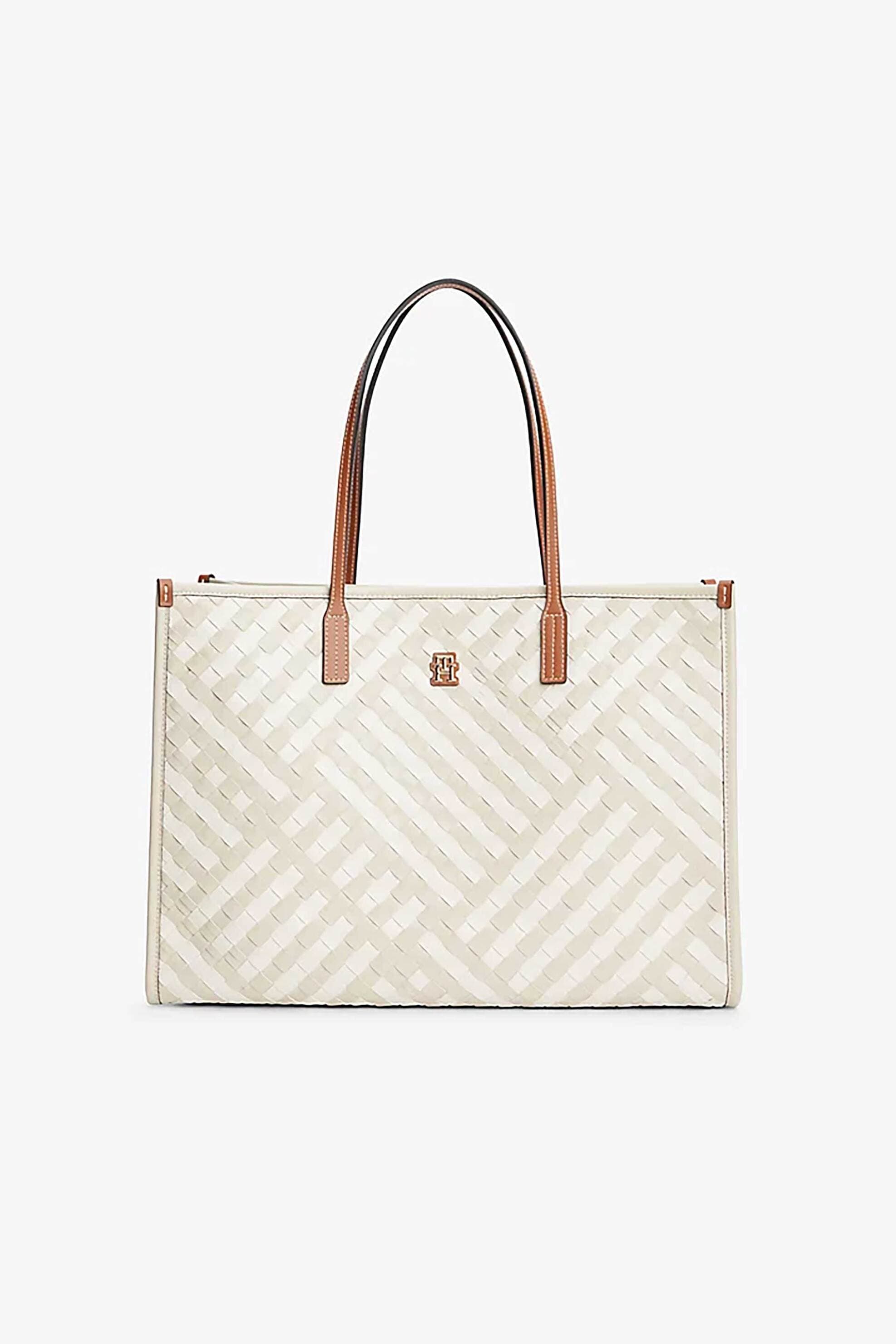Tommy Hilfiger γυναικεία τσάντα tote με μεταλλικό monogram και πλεκτό σχέδιο "TH City"