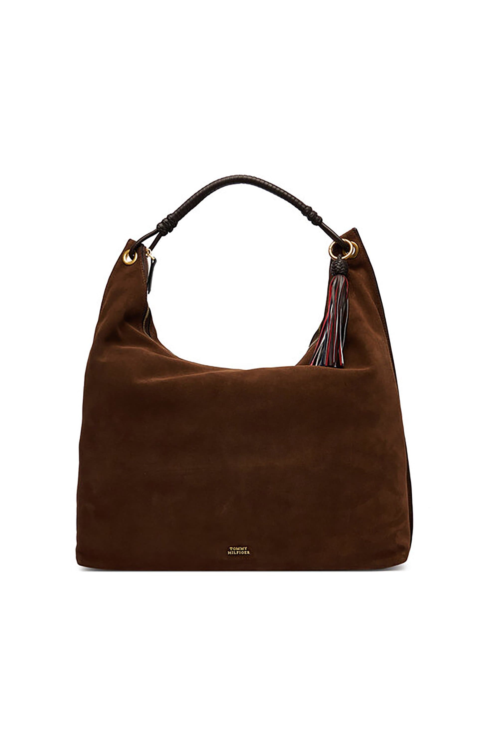 Tommy Hilfiger γυναικεία τσάντα suede ώμου hobo με μεταλλικό λογότυπο "TH Statement" | ONE SIZE