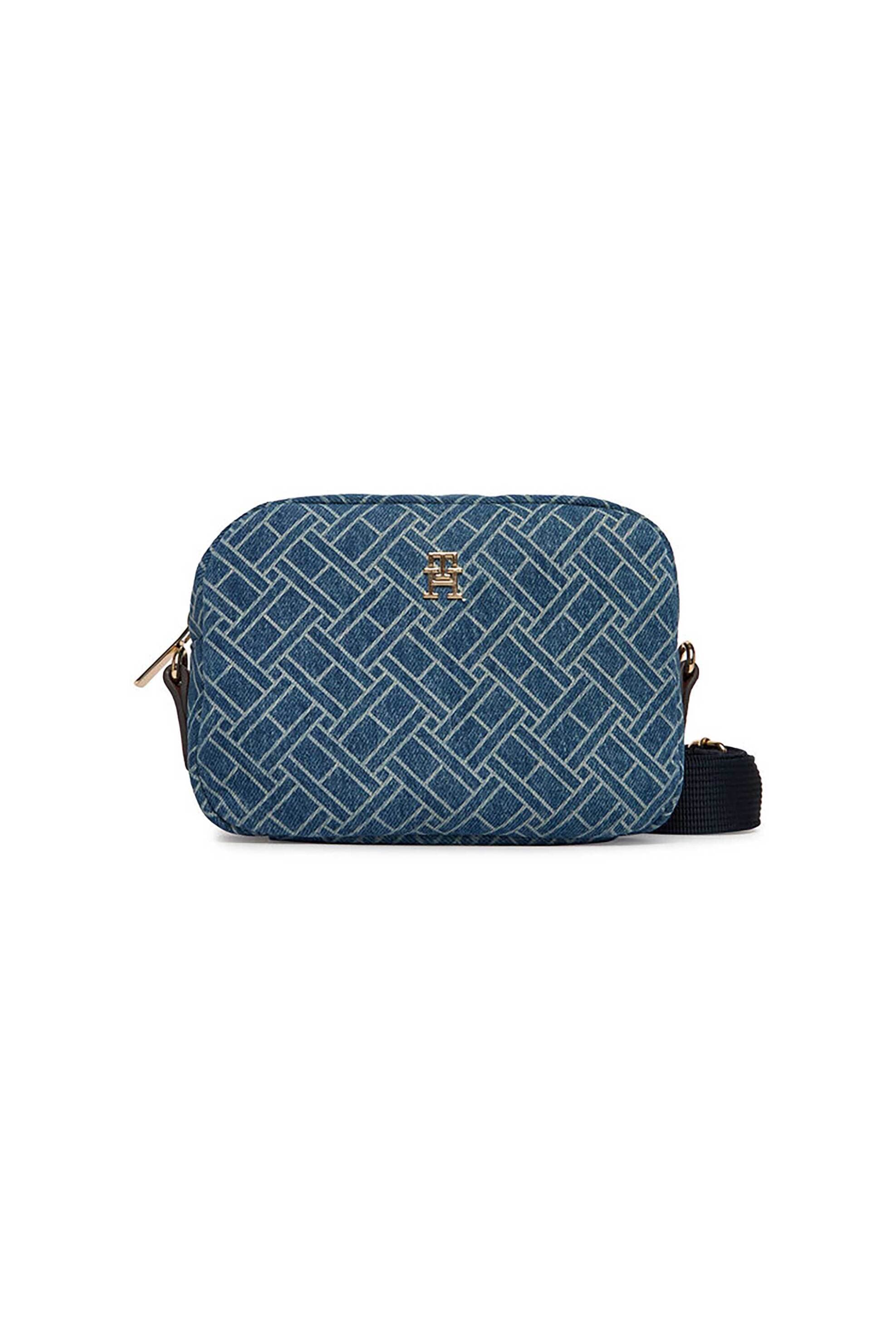 Tommy Hilfiger γυναικεία denim τσάντα crossbody με μεταλλικό monogram και γεωμετρικό μοτίβο "Popette" | ONE SIZE