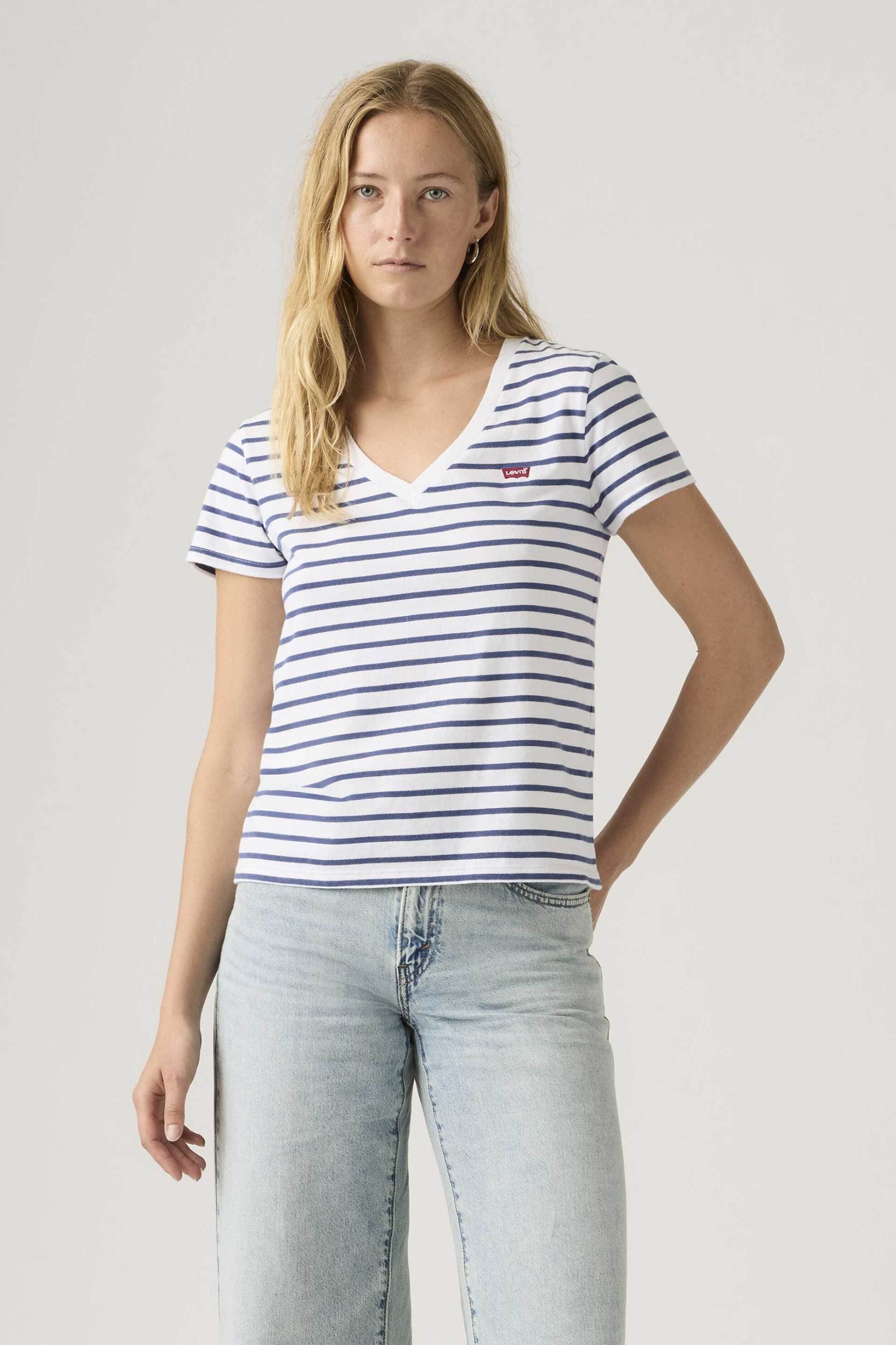 Levi's® γυναικείο T-shirt με ριγέ σχέδιο Standard Fit "Perfect" - 853410134 Λευκό