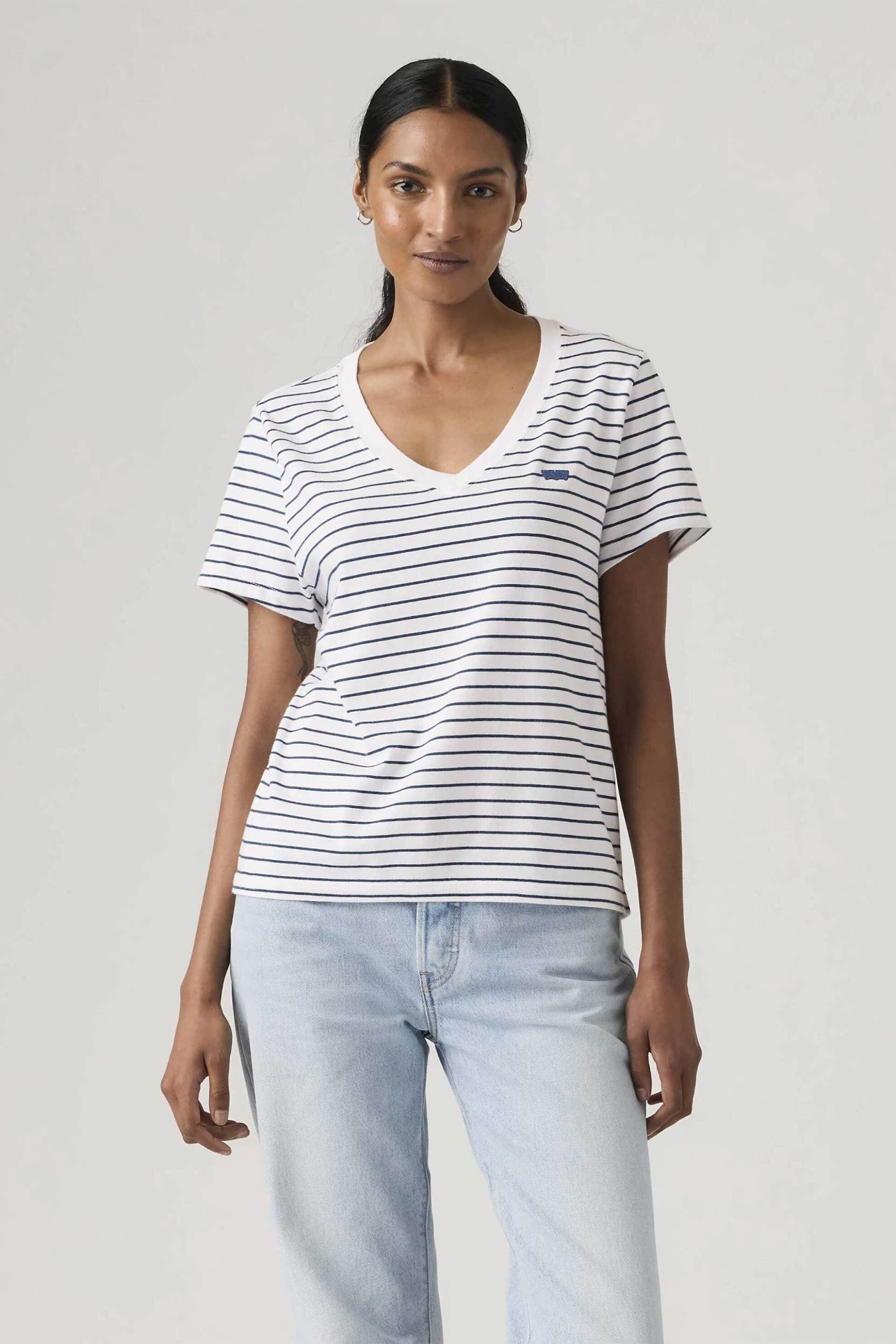 Levi's® γυναικείο T-shirt με ριγέ σχέδιο Standard Fit "Favorite" - 005J60021 Λευκό