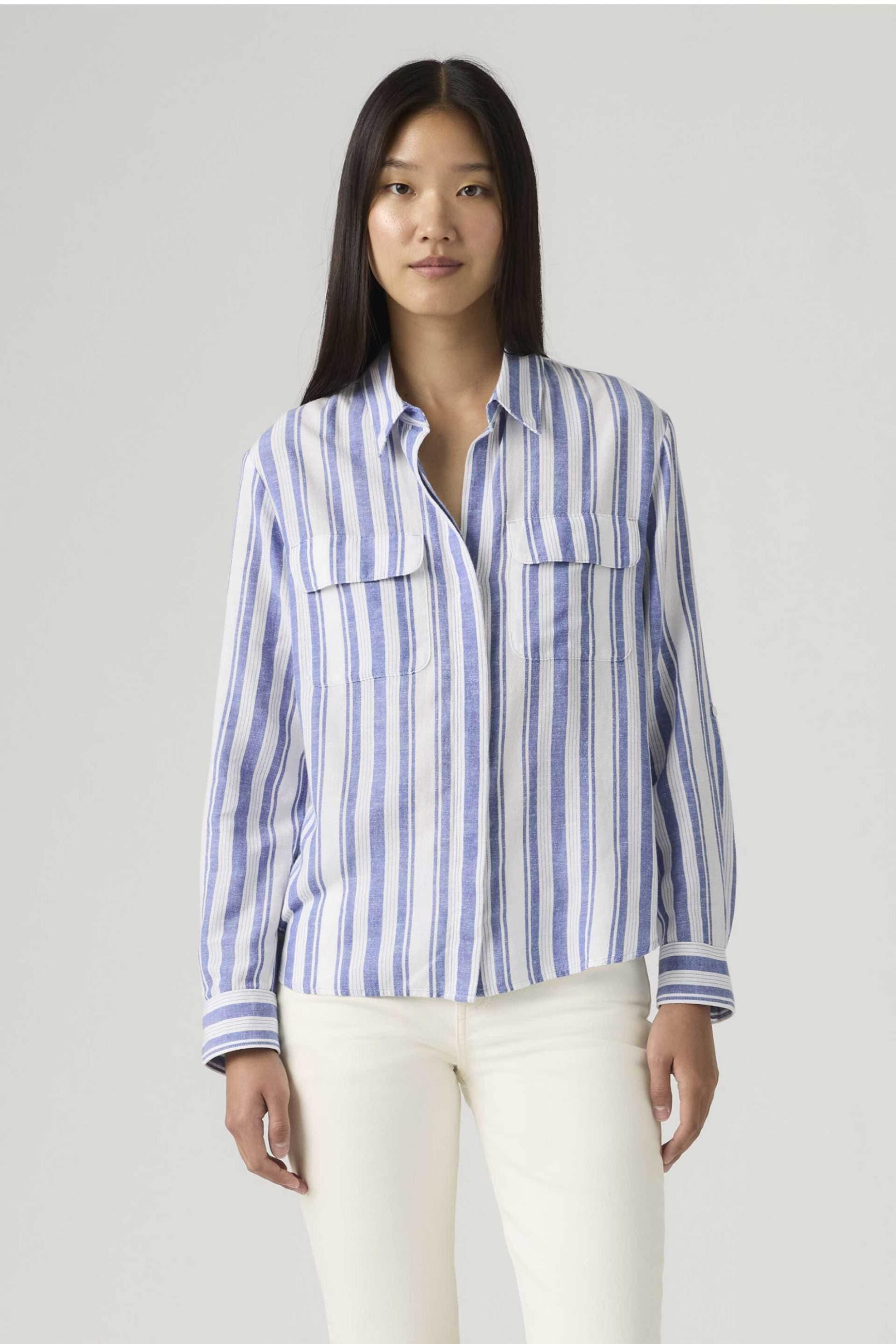 Levi's® γυναικείο πουκάμισο με ριγέ σχέδιο Relaxed Fit "Elaine Utility" - 005NJ0006 Λευκό