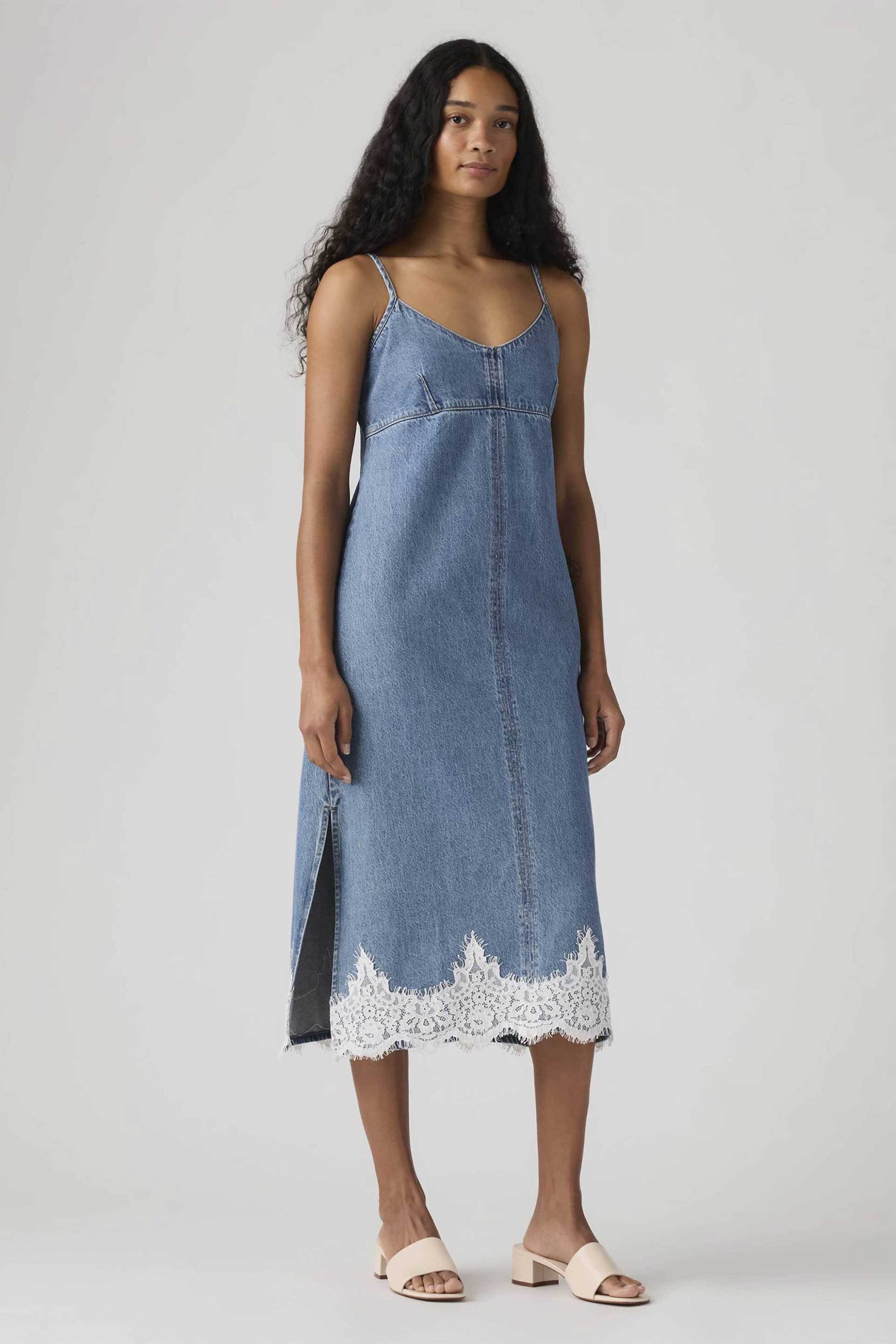 Levi's® γυναικείο denim midi φόρεμα με λεπτές τιράντες Standard Fit "90's"