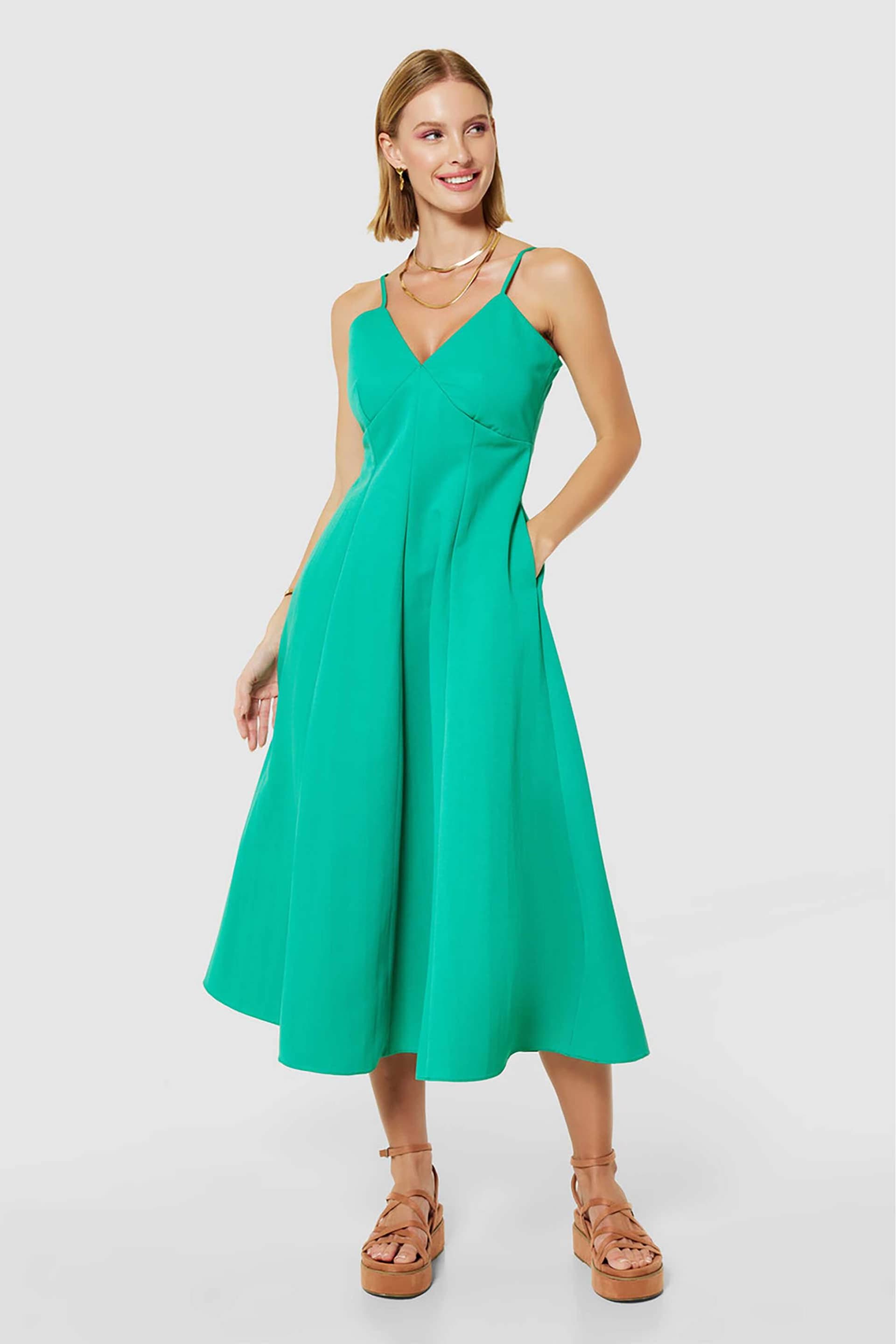 Closet London γυναικείο midi φόρεμα μονόχρωμο με τσέπες μπροστά | 10