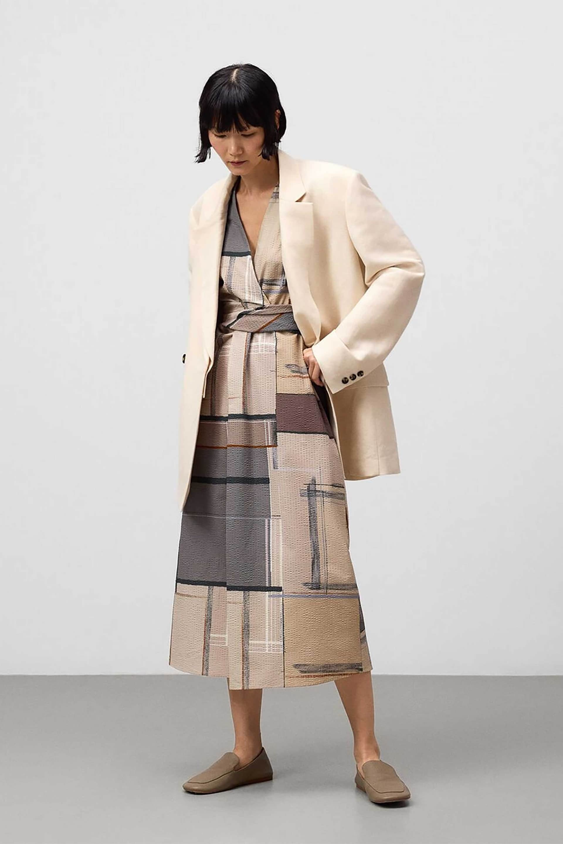 Adolfo Domínguez γυναικείο midi φόρεμα κρουαζέ αμάνικο με all-over print