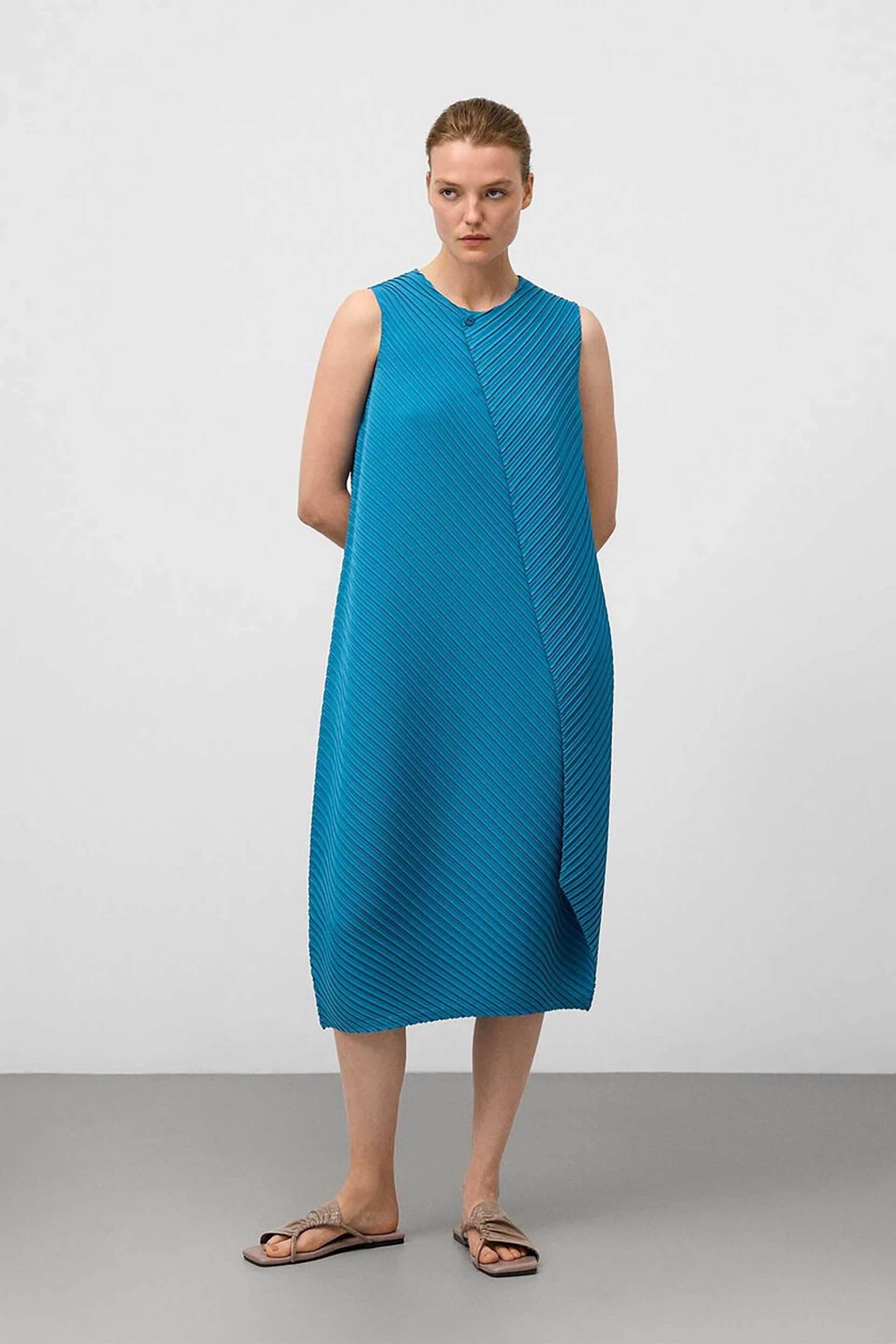 Adolfo Domínguez γυναικείο midi φόρεμα αμάνικο με πτυχώσεις