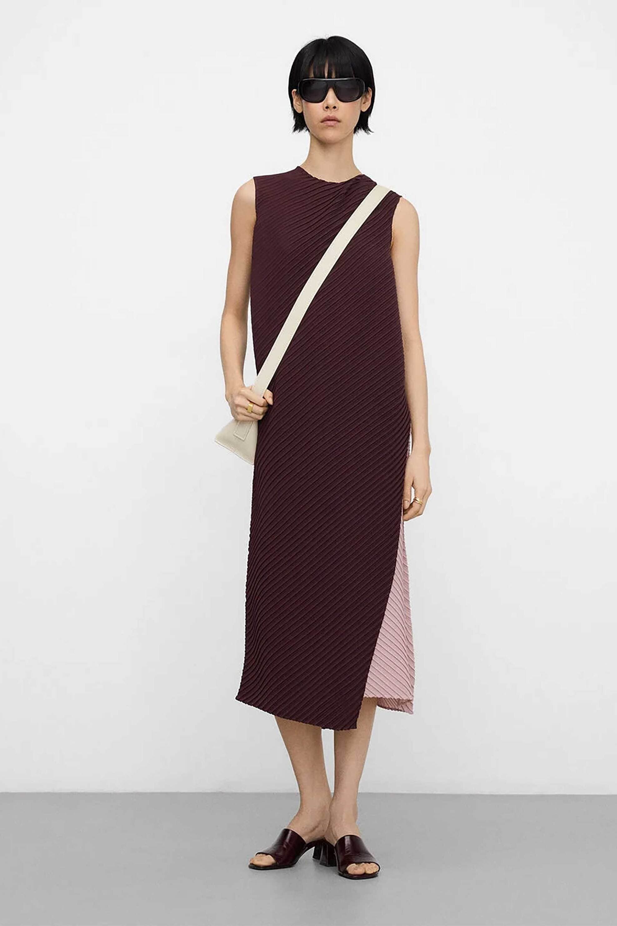 Adolfo Domínguez γυναικείο midi φόρεμα αμάνικο με στρώσεις και ζάρες