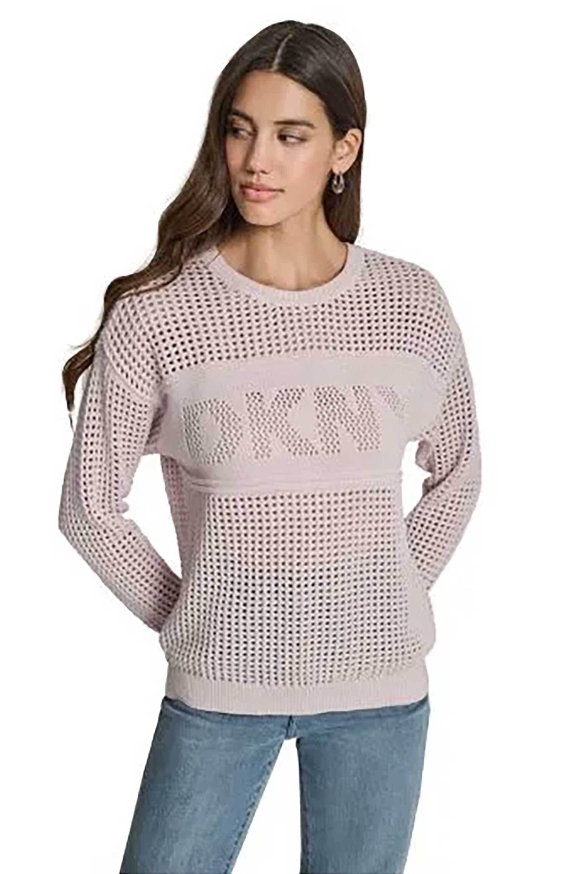 DKNY γυναικείο πουλόβερ με διάτρητο σχέδιο και λογότυπο