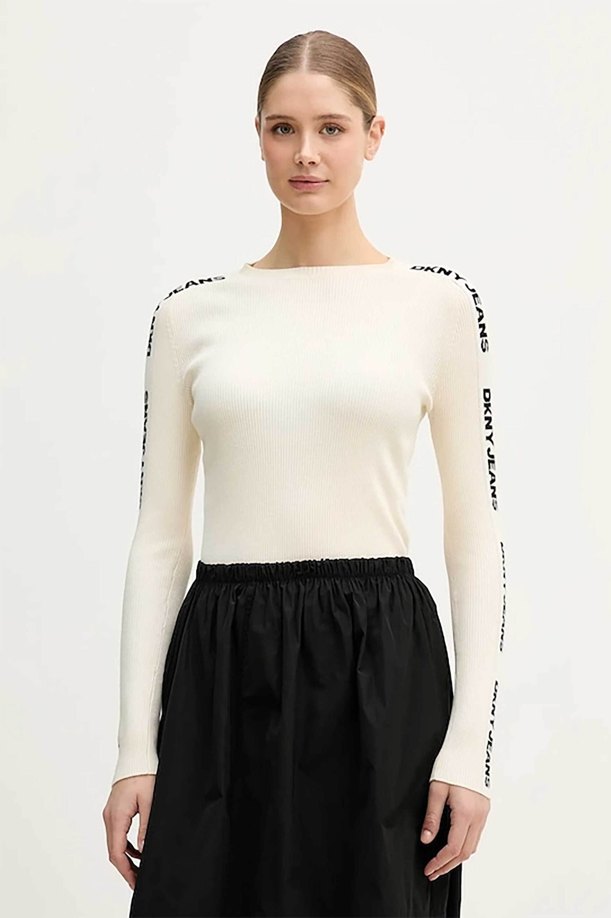 DKNY γυναικείο πουλόβερ με all-over logo print ribbed
