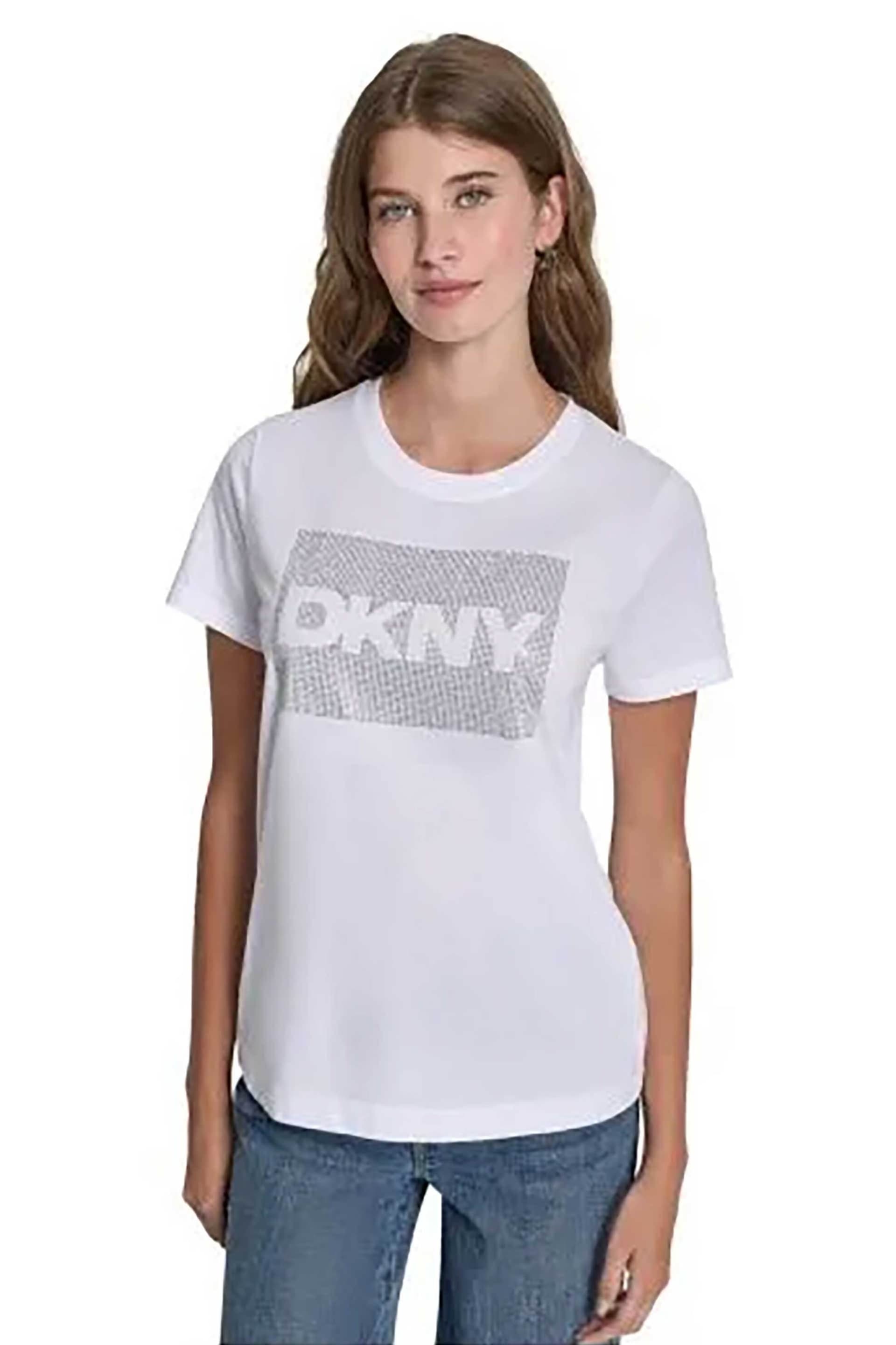 DKNY γυναικείο T-shirt με logo print απο στρας