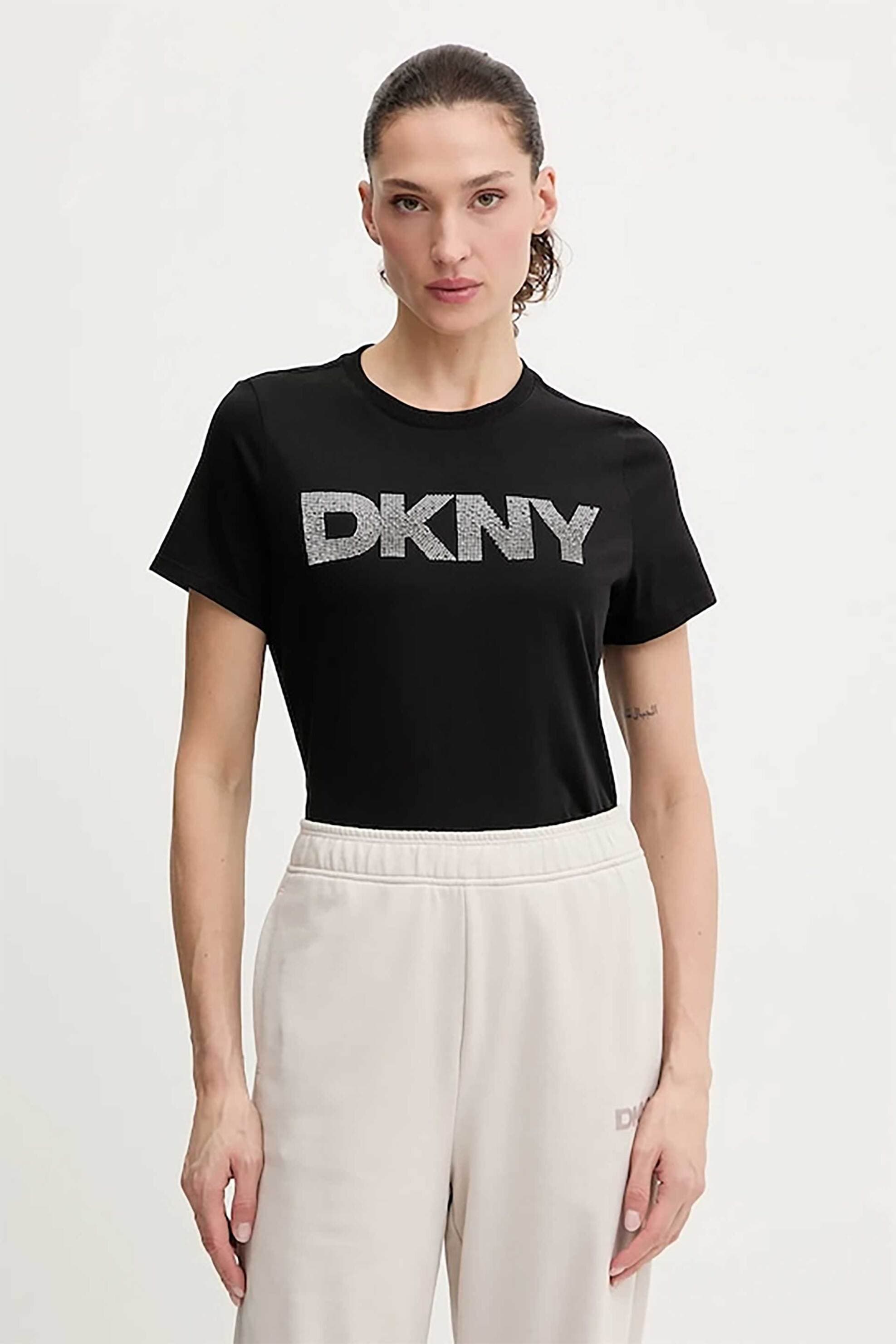 DKNY γυναικείο T-shirt με logo print απο στρας