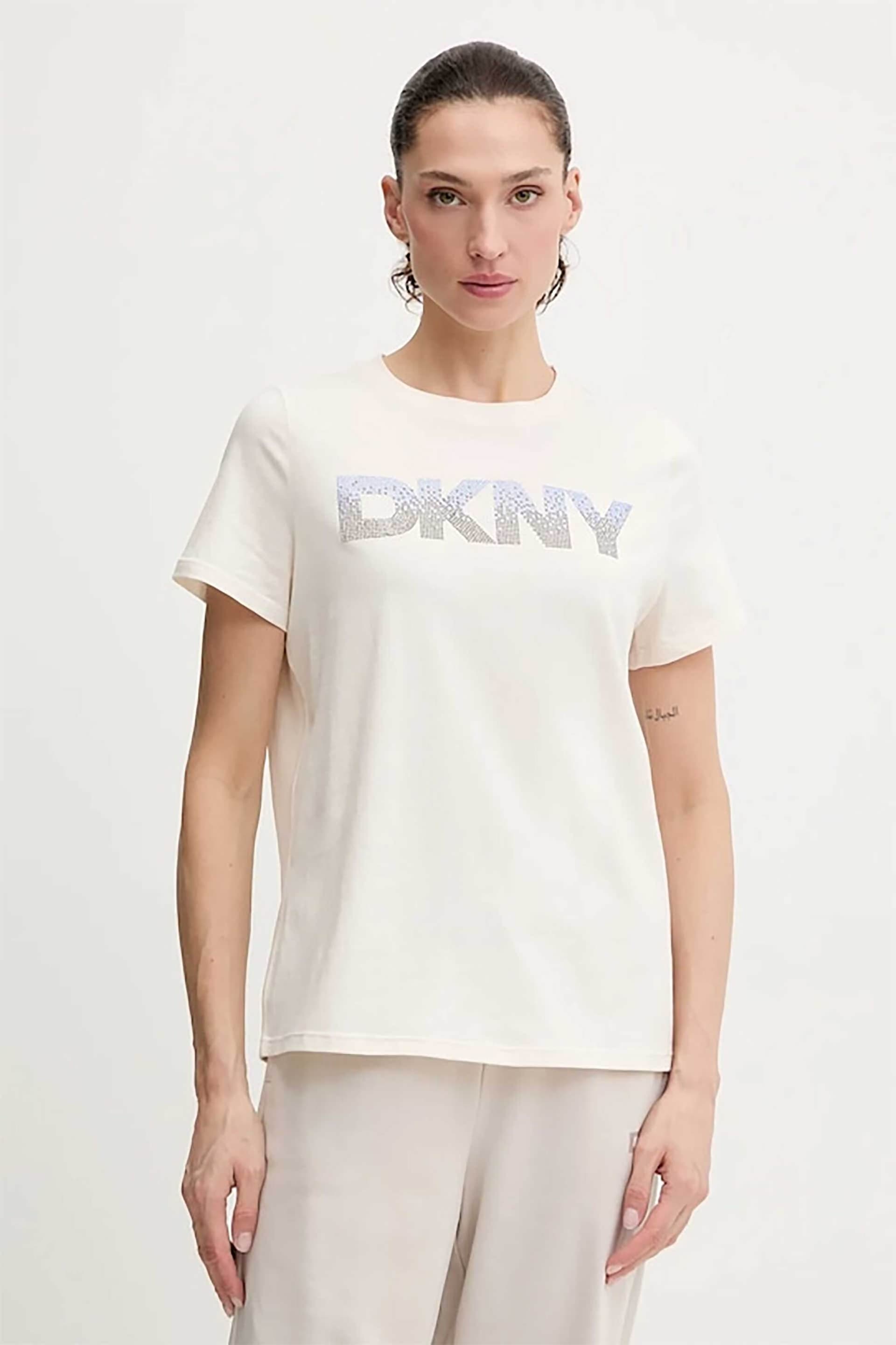 DKNY γυναικείο T-shirt με logo print απο στρας