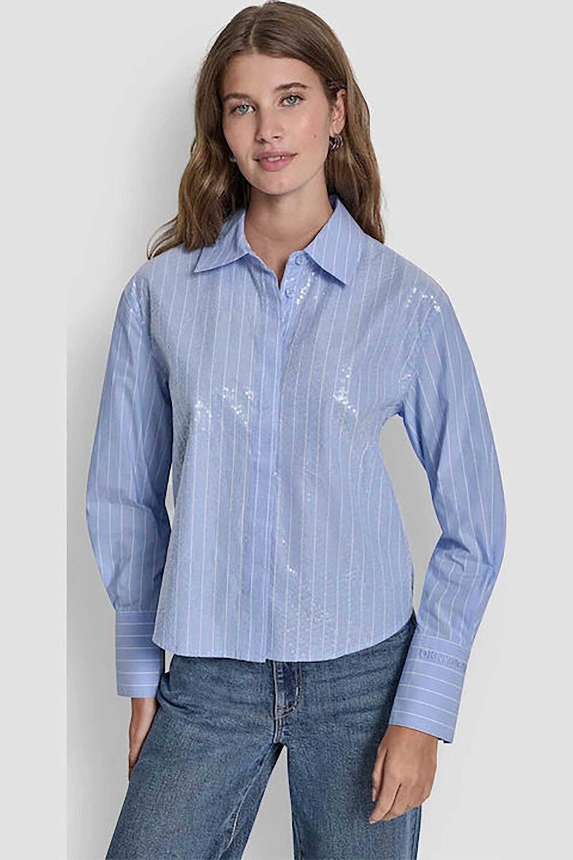 DKNY γυναικείο πουκάμισο με ριγέ σχέδιο και λαμπερή όψη