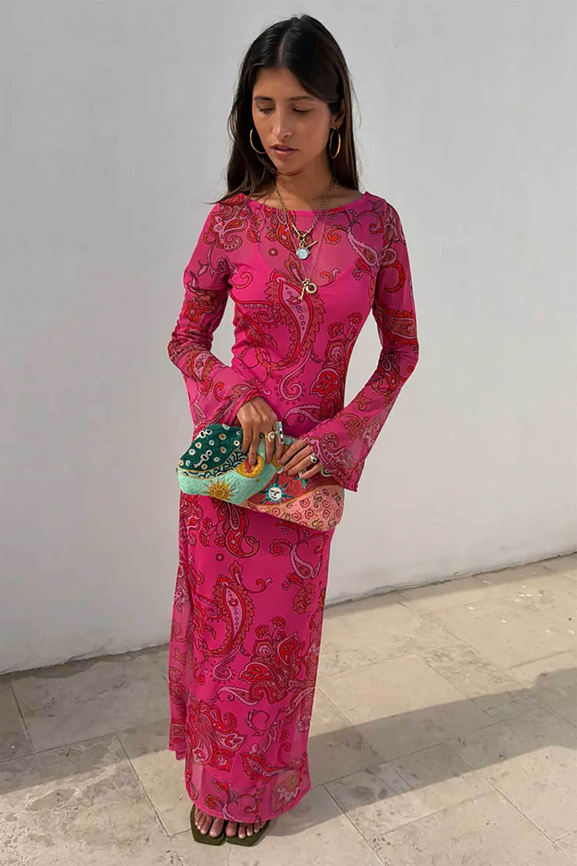 Never Fully Dressed γυναικείο maxi φόρεμα με paisley print "Pink Paisley Mesh"