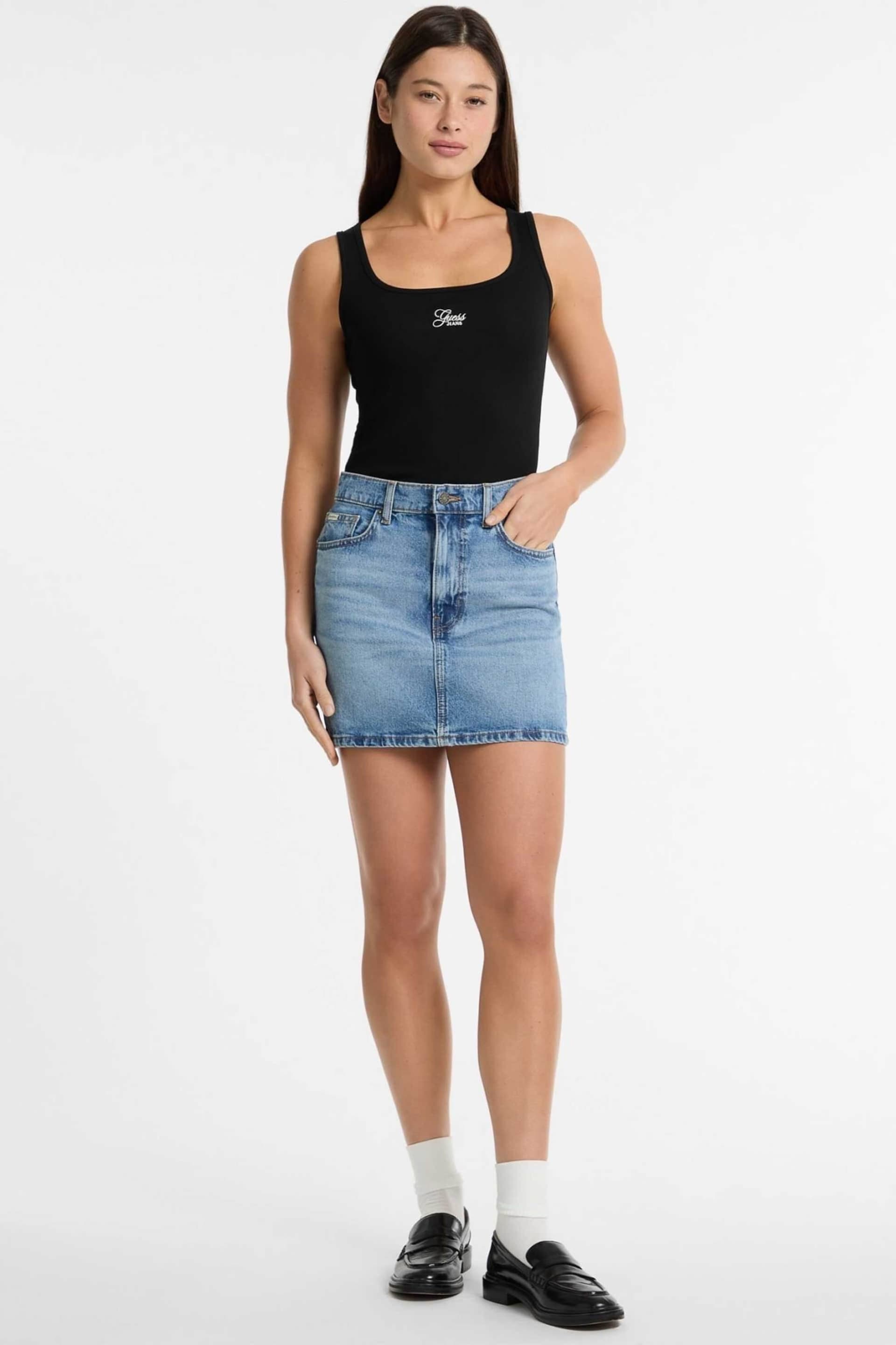 Guess γυναικεία mini φούστα denim ψηλόμεση πεντάτσεπη Regular Fit