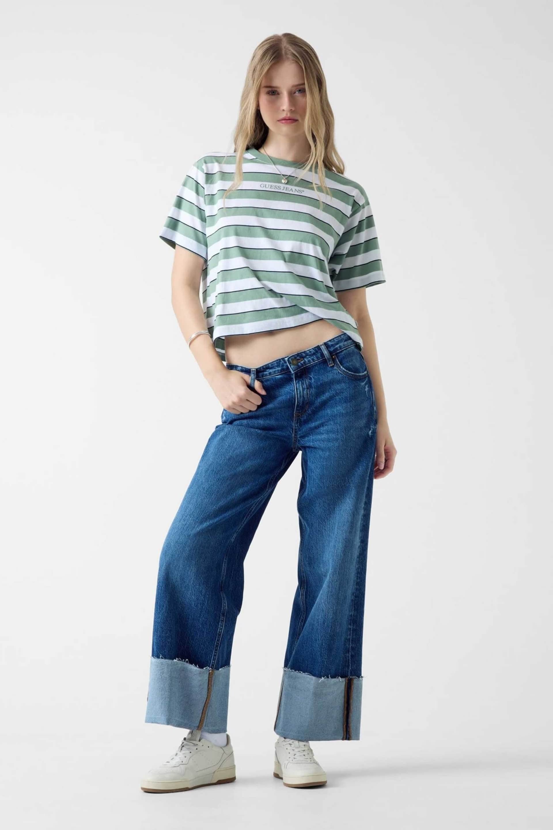 Guess γυναικείο τζιν παντελόνι με ρεβέρ Wide Leg