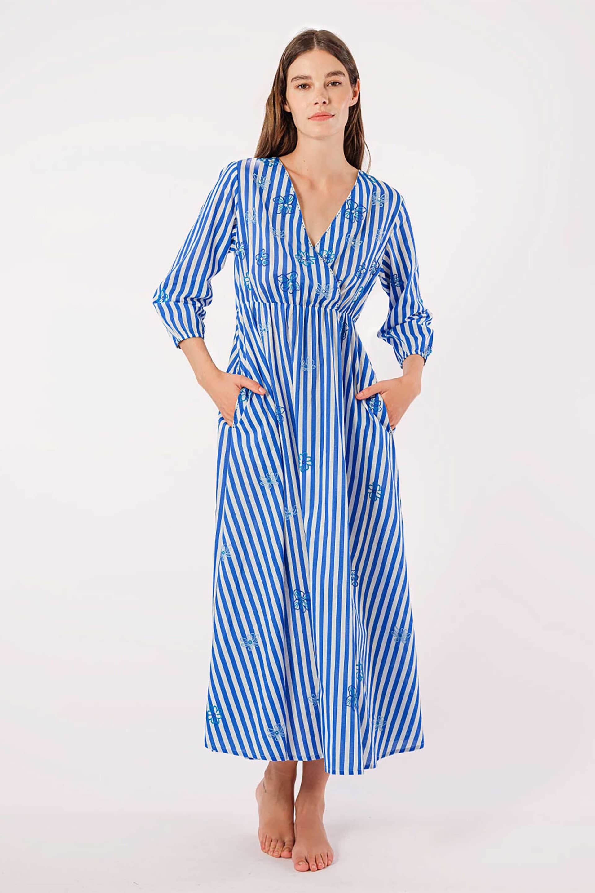 Nimo With Love γυναικείο midi φόρεμα ριγέ με κέντημα "Hyssop"