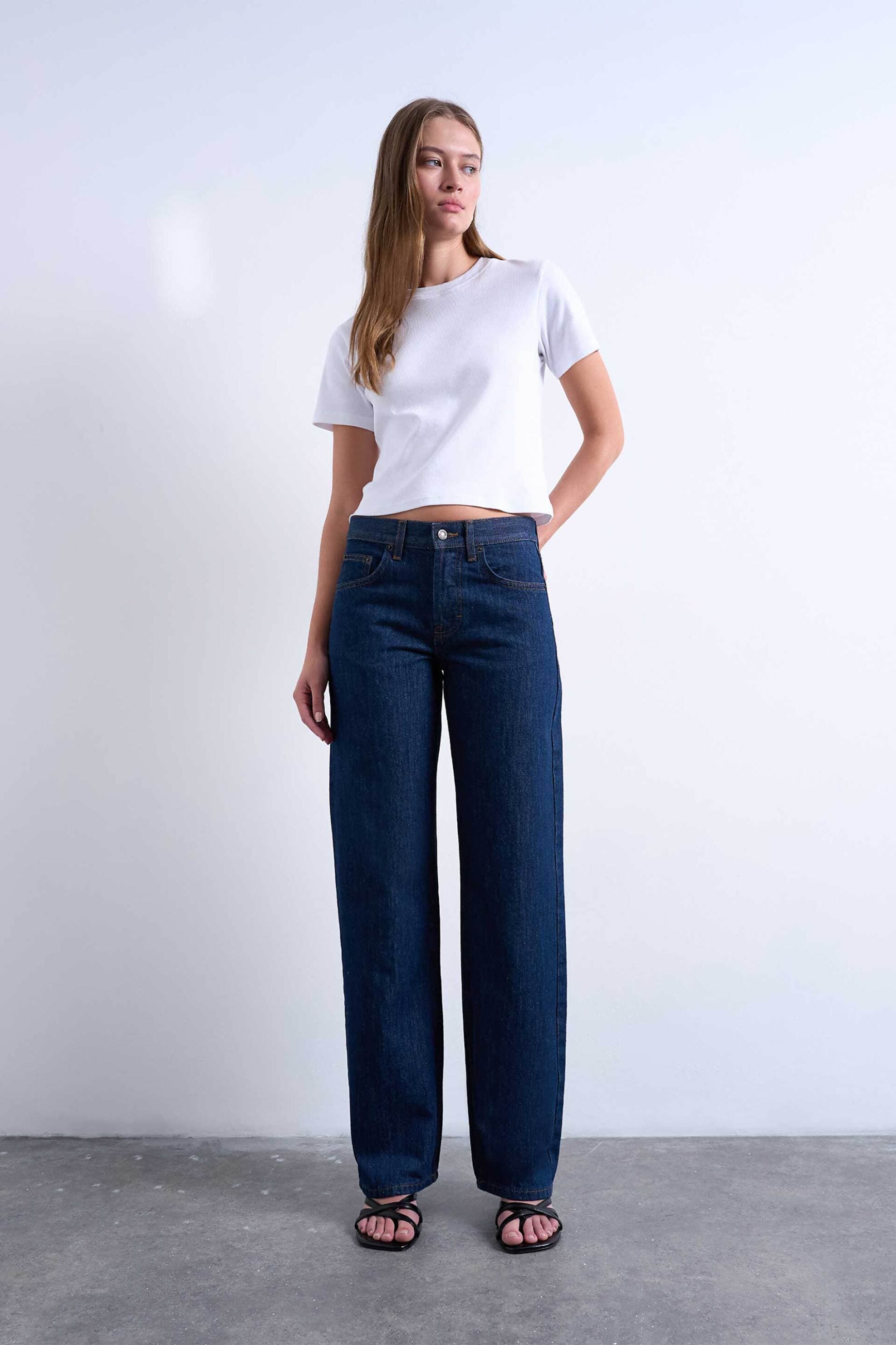 Topshop γυναικείο χαμηλόμεσο τζιν παντελόνι Wide Fit "Tsember"