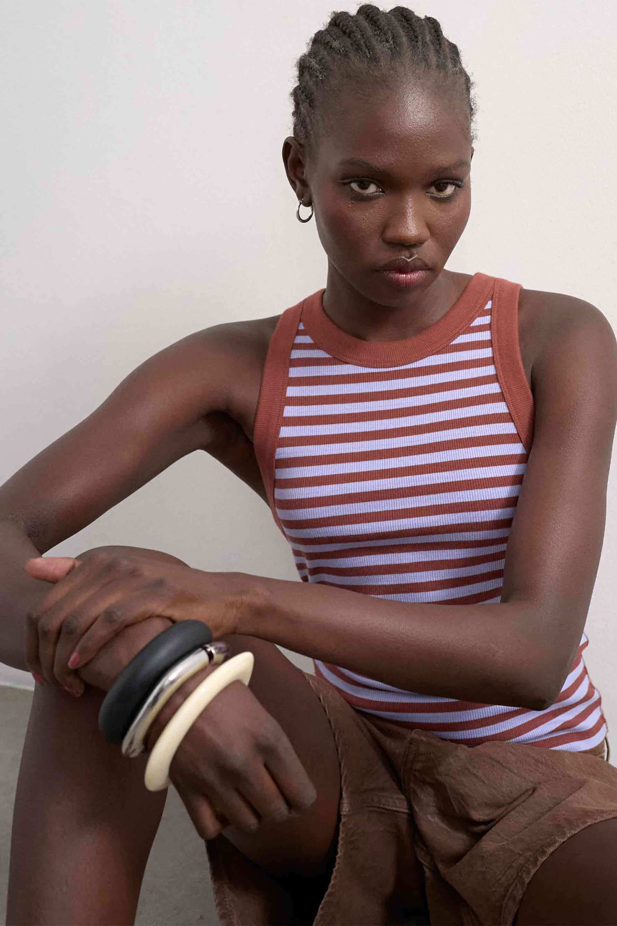 Topshop γυναικείο τοπ ριγέ αμάνικο "Sanne"