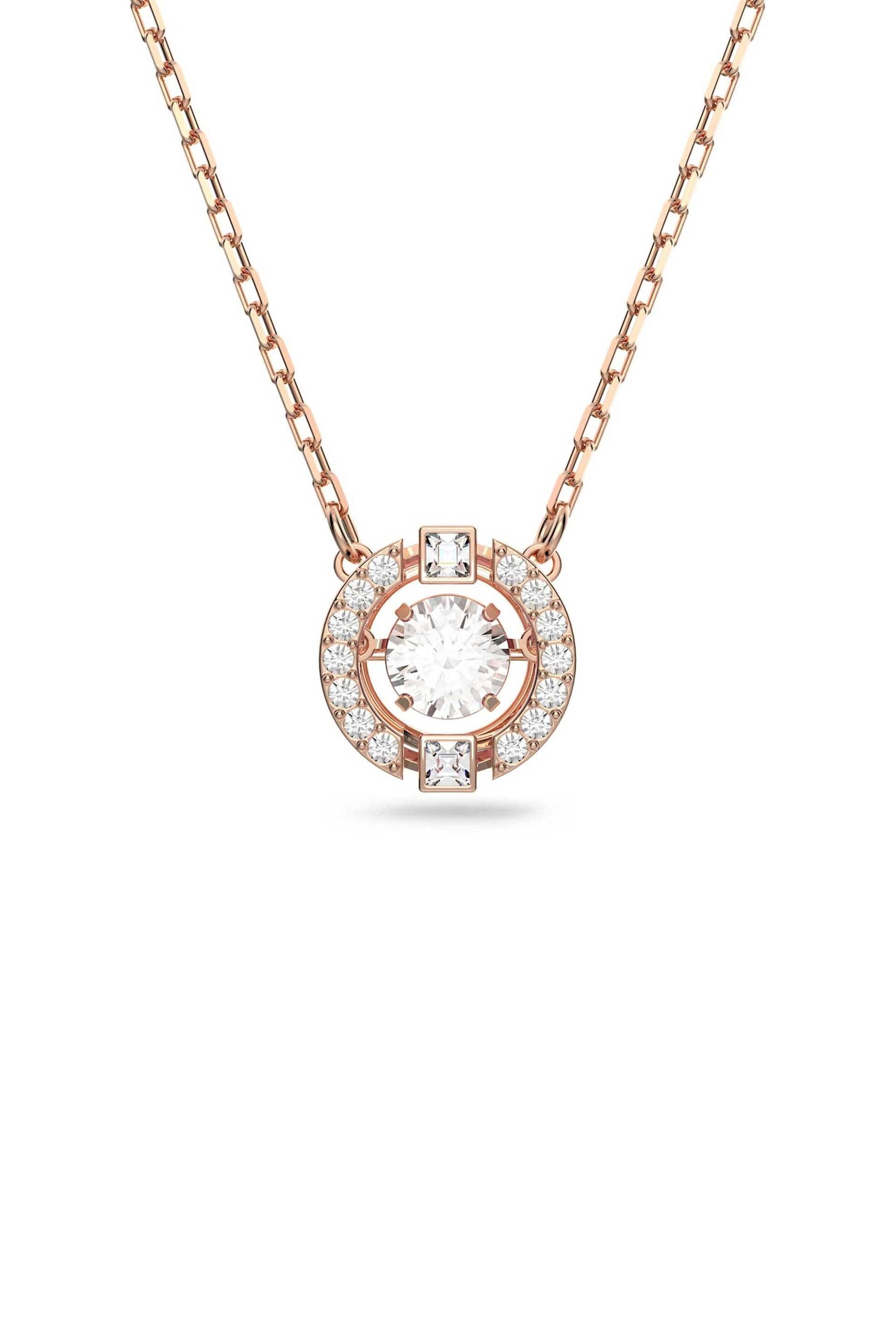 Swarovski γυναικείο κολιέ στρογγυλή κοπή, λευκό, επιμετάλλωση σε ροζ χρυσαφί τόνο "Una"