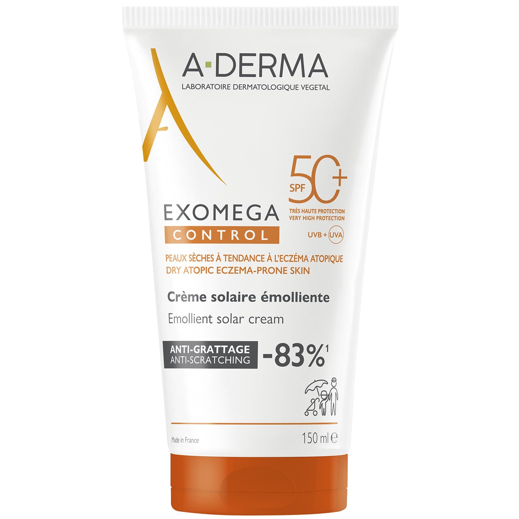 A-Derma Exomega Control Anti-Scratching Emollient Solar Cream Spf50+ 150ml